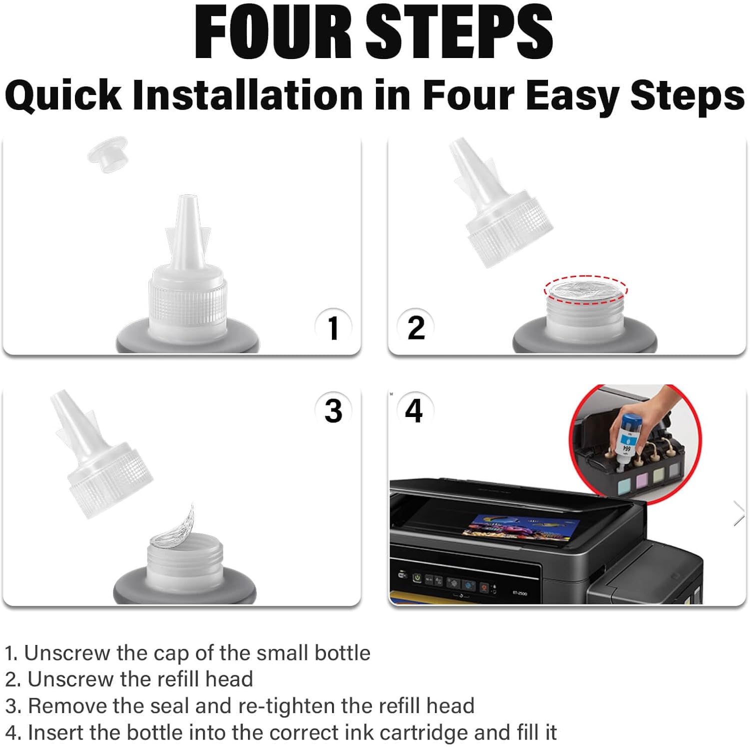 Detalle 2 de Spaceink 774 664 Compatible Ink Refill Bottles, 5-Pack, Black and CMY