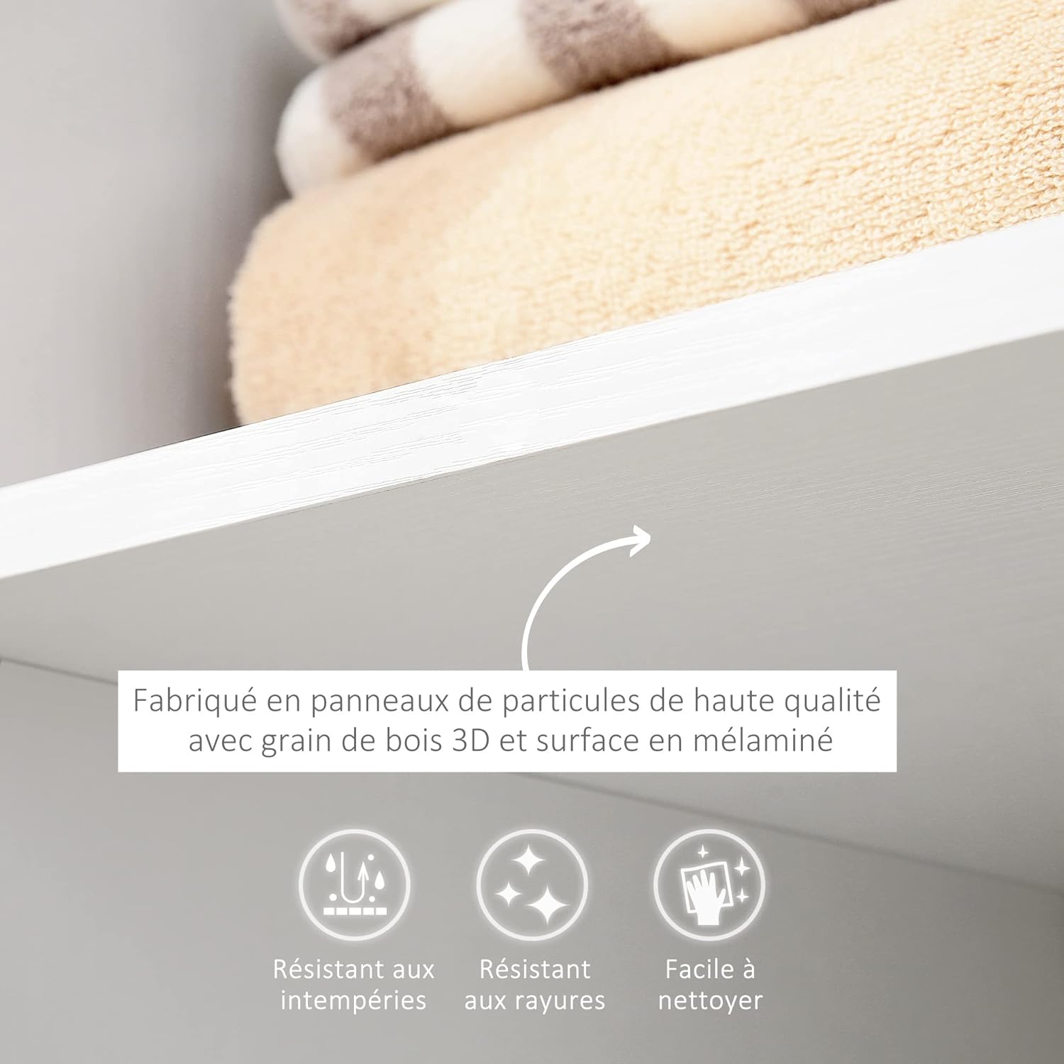 Detalle de HOMCOM armoire penderie mobile en panneaux de particules blanc avec 4 roulettes