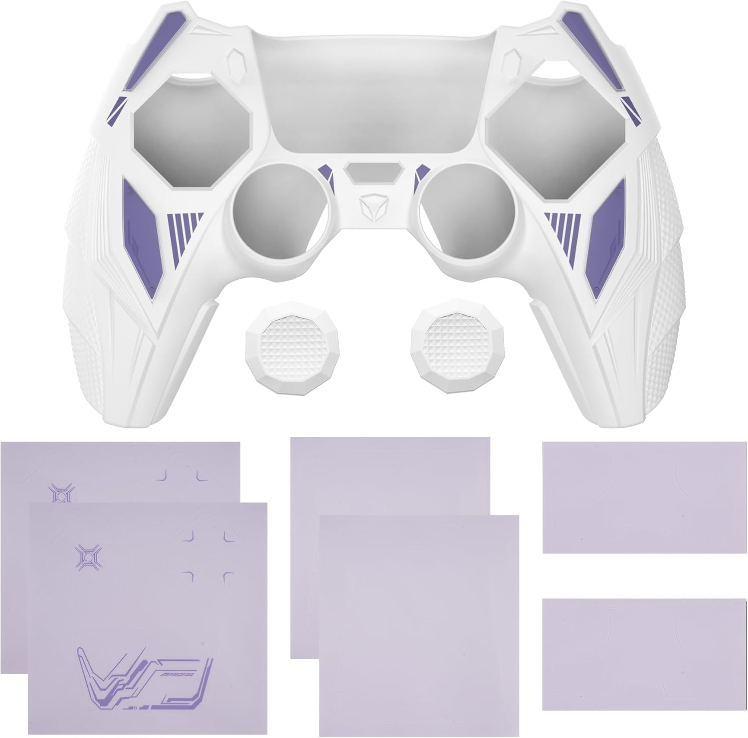 Thumbnail 1 de PlayVital Mecha Rhino Silicone Cover for PS5 Controller (White & Light Violet) with Thumb Grips & Stickers