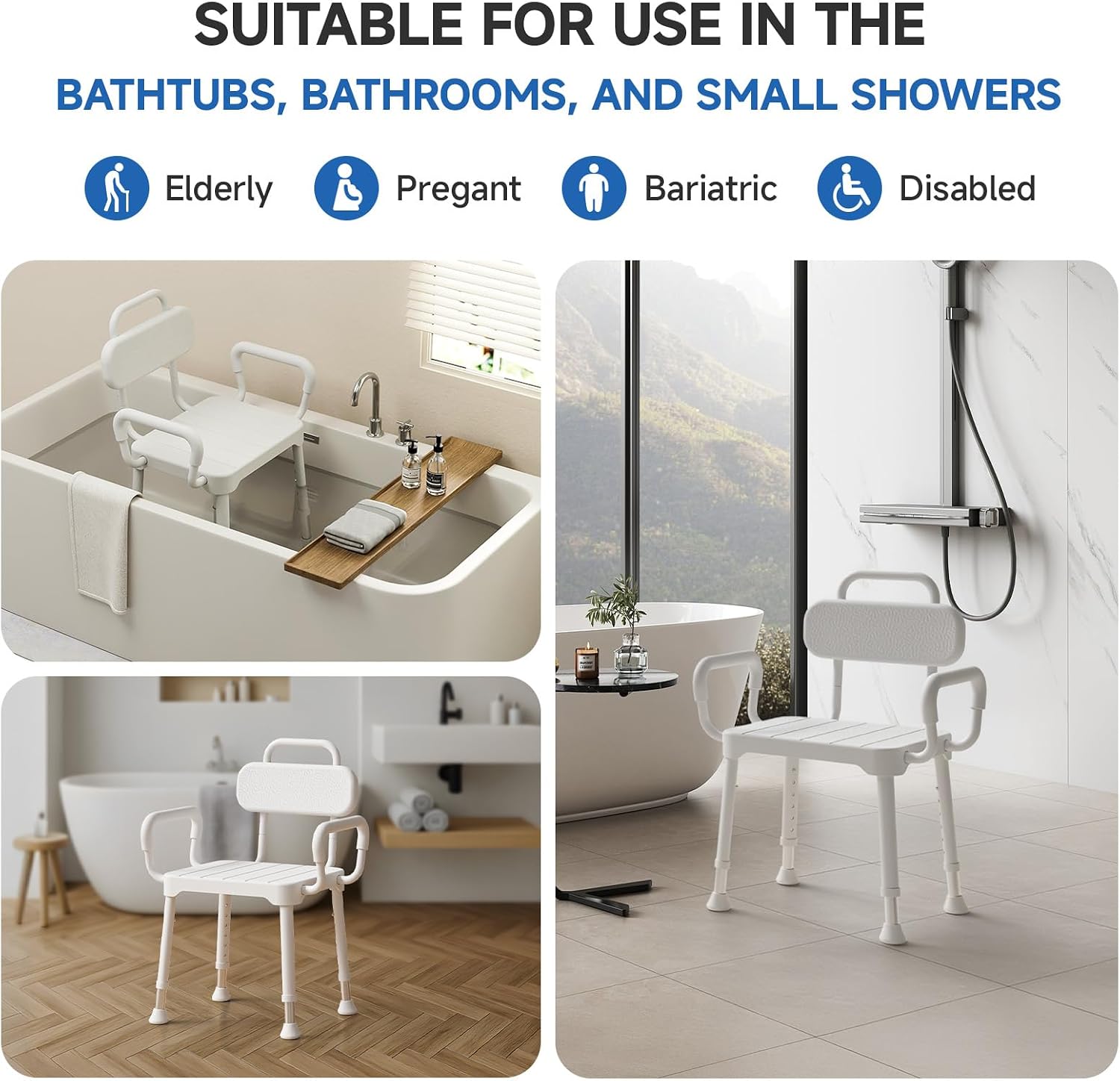 Detalle de Loyoda LSC-009 Shower Chair with Back and Arms, Adjustable Height