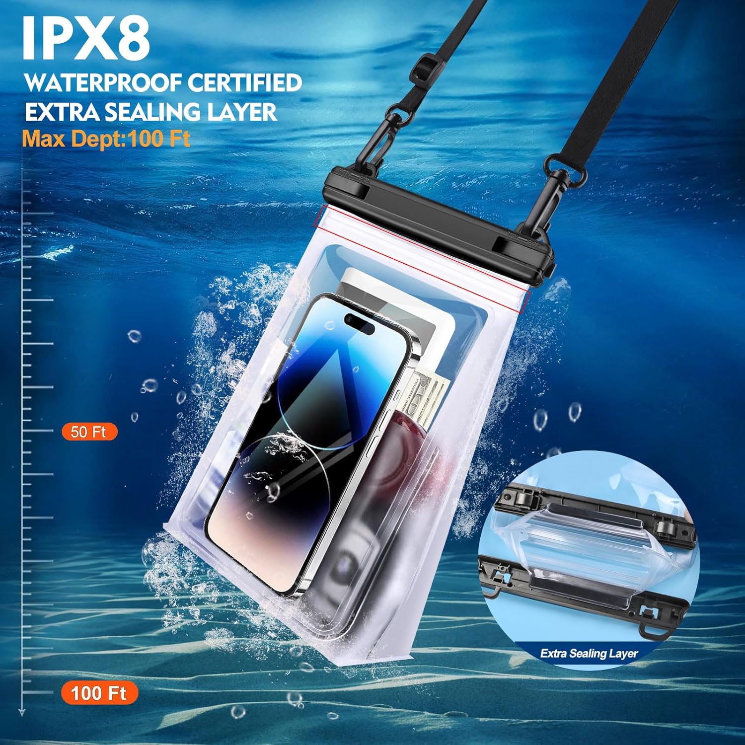 Thumbnail 3 de PEDVSTY Large Waterproof Phone Pouch with Sealing Strip: Floating IPX8 Dry Bag for All Phones