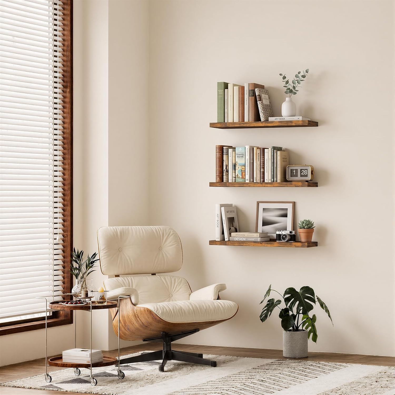 Detalle 2 de BAYKA FSD3V148 Floating Shelves, 35.4-Inch Rustic Brown, Set of 3