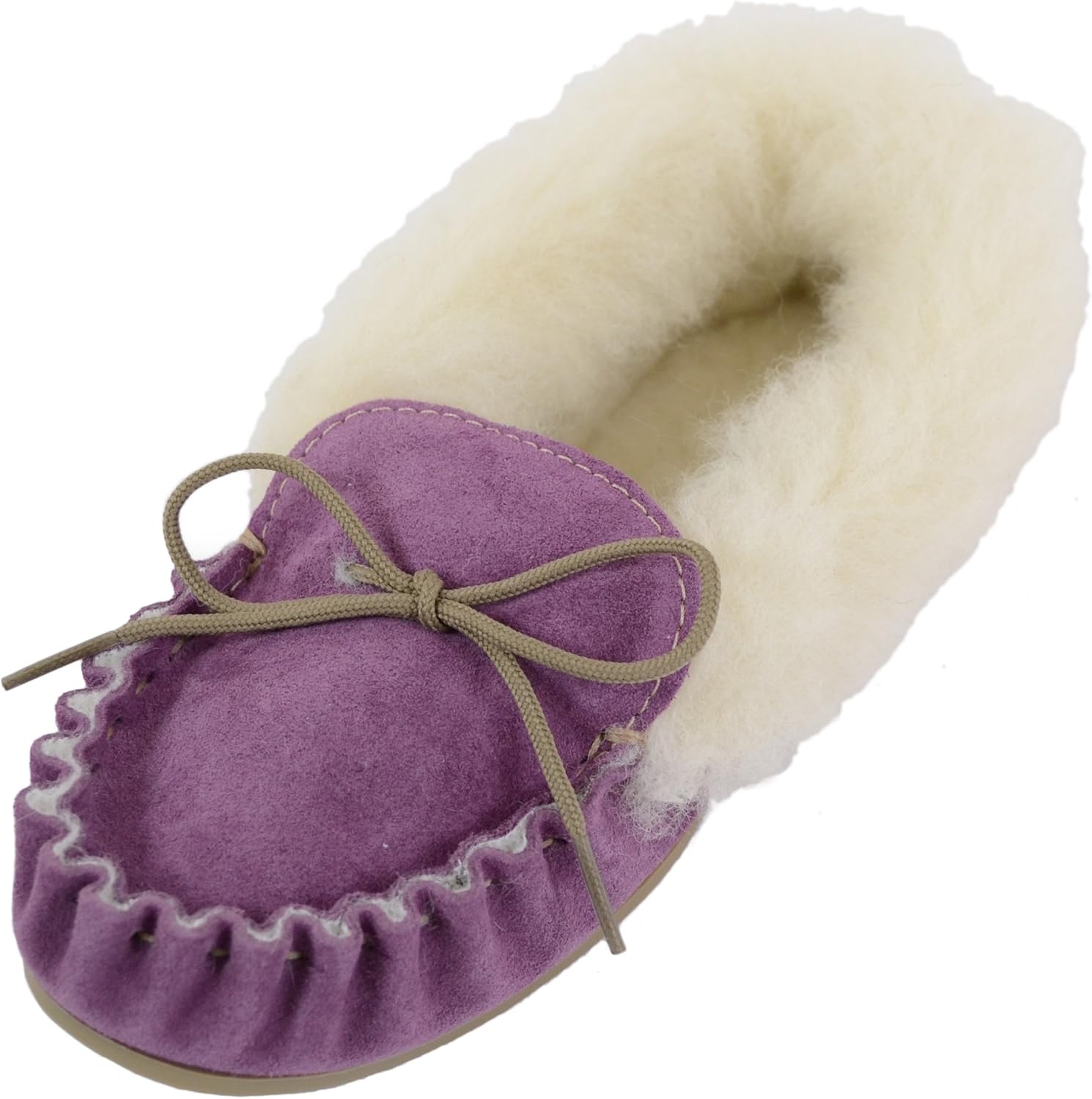 Detalle de SNUGRUGS Ladies Beige/Camel Suede Moccasin Slippers with Wool Lining
