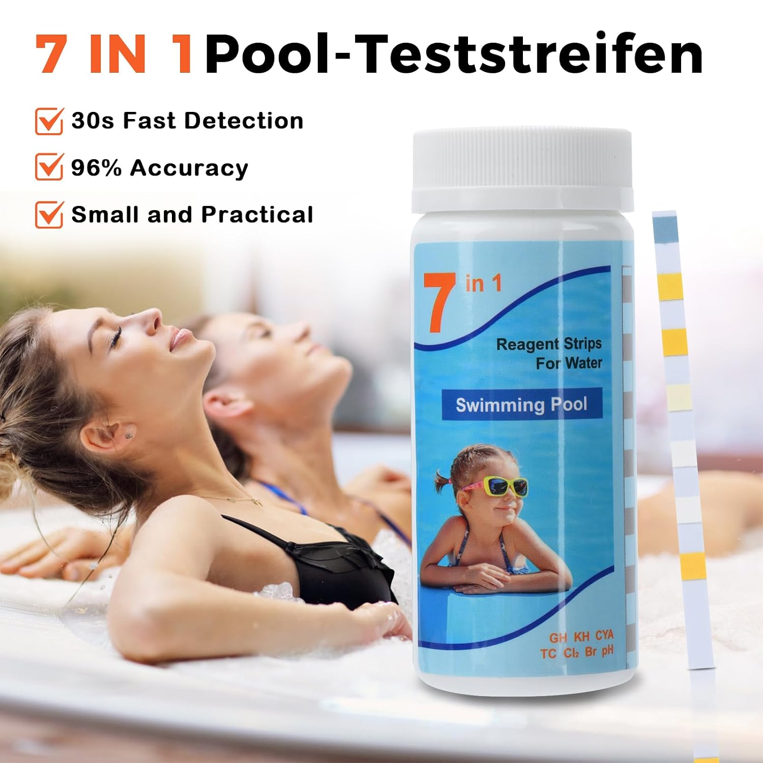 Detalle 1 de Aideepen 7 en 1 – paski testowe do basenu i spa, 100 sztuk, 7 parametrów