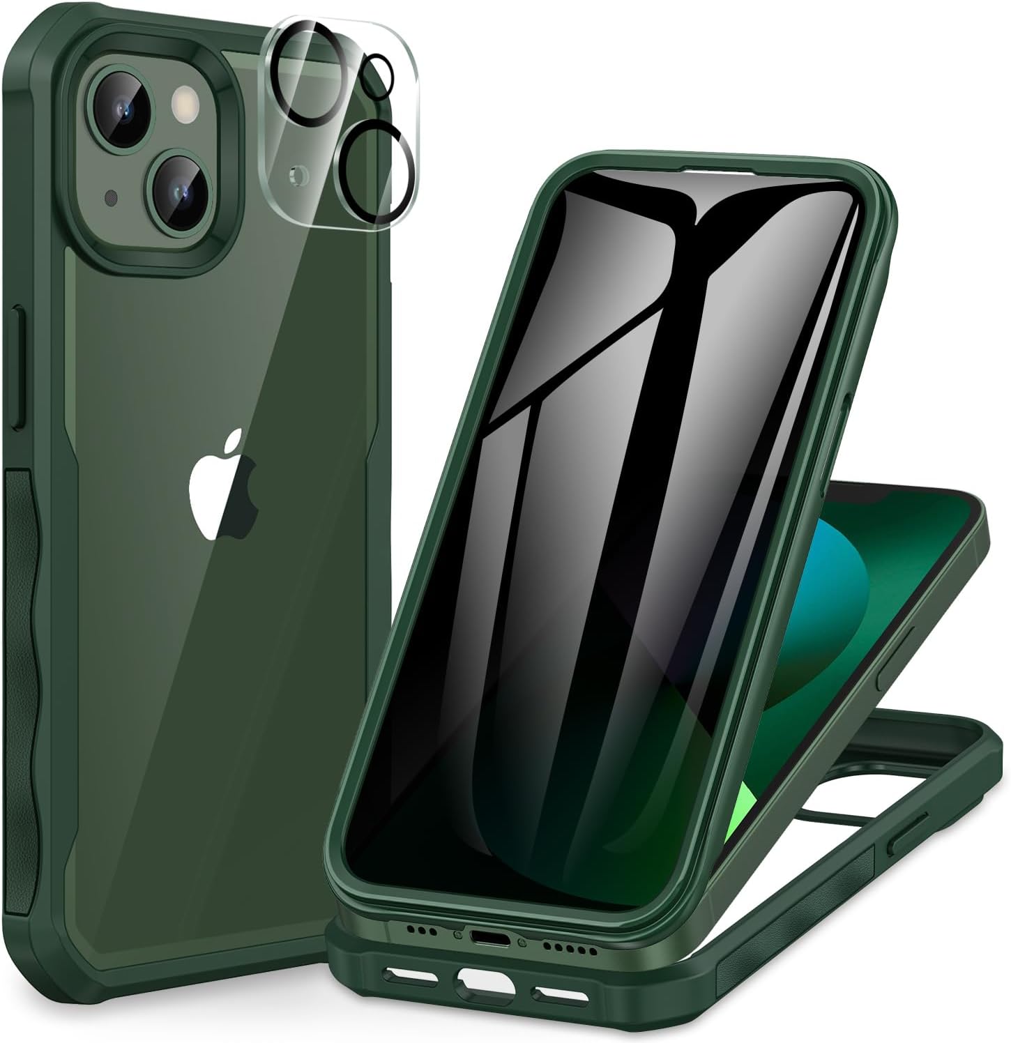 Detalle de CENHUFO Sichtschutz Hülle für iPhone 14/13 – 360° Schutz mit Privacy-Displayglas und Kameraschutz in Grün