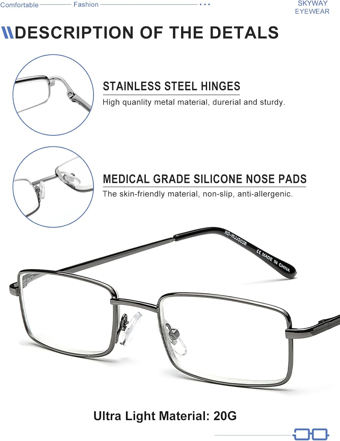 Detalle 2 de SKYWAY Mens Reading Glasses blue light
