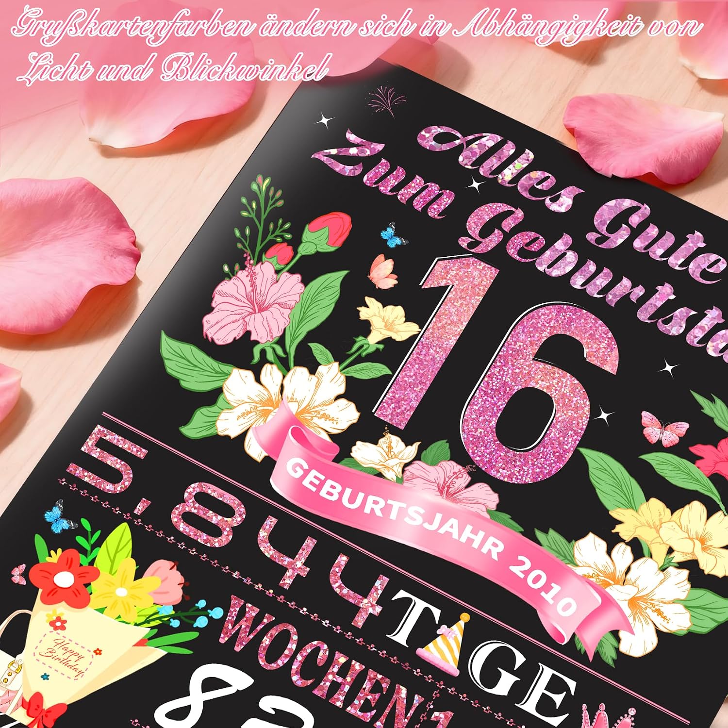 Thumbnail 6 de OLOSONG Geburtstagskarte zum 16. Geburtstag – 3D Pop-up Karte mit „16“, Roségold-Optik, Umschlag