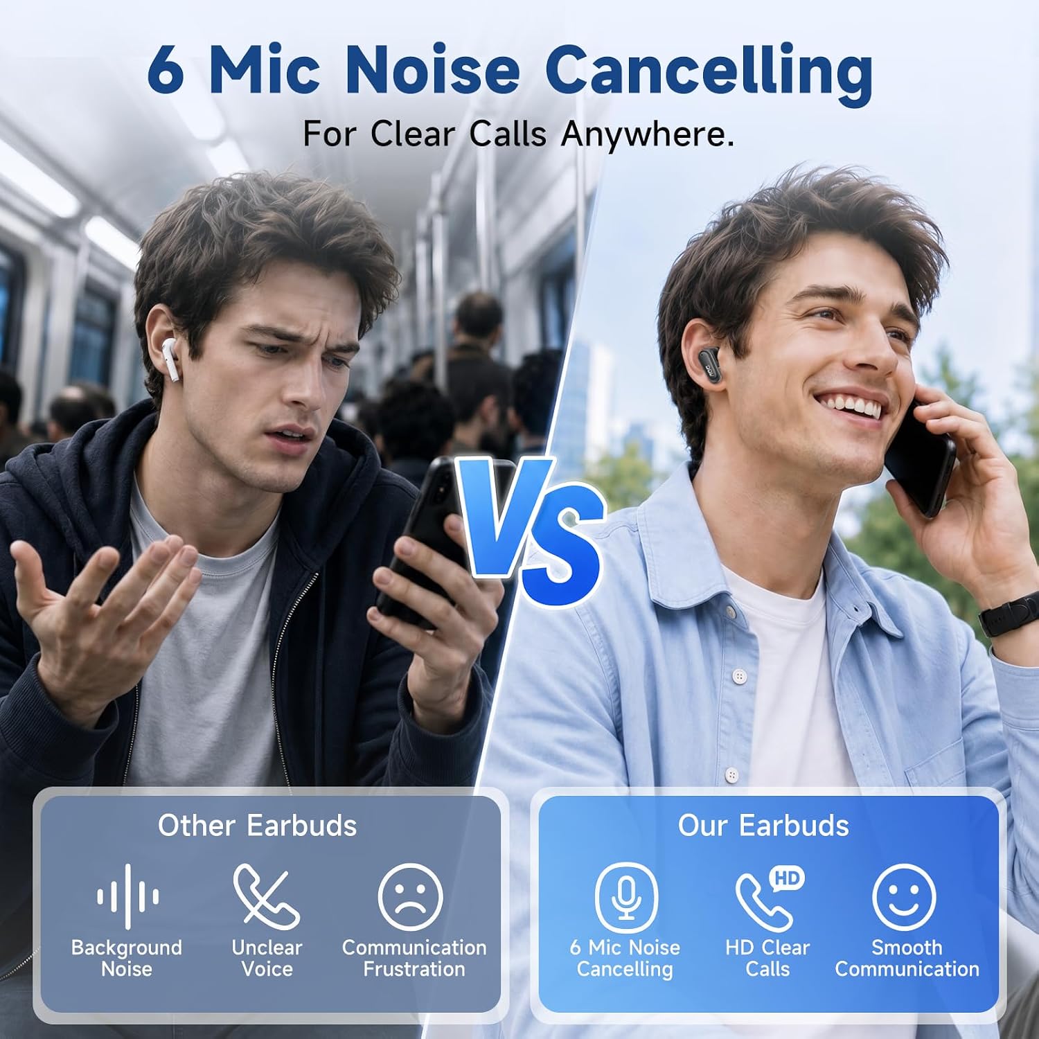 Detalle de AOC Wireless Earbuds Bluetooth 6.0 with ANC, 40H Playtime and LED Case Display
