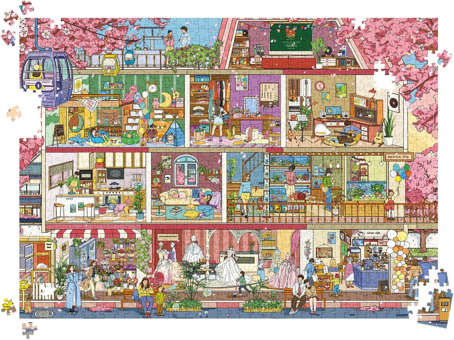 Thumbnail 6 de HUADADA 1000 Pieces Jigsaw Puzzle – Sakura Town (70 x 50 cm)