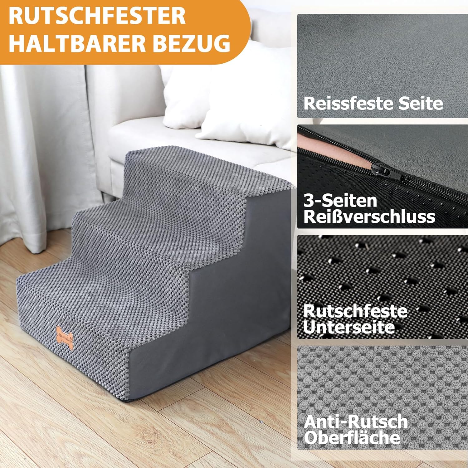 Detalle 1 de Nepfaivy 3‑stufige Hundetreppe 45×40×34 cm