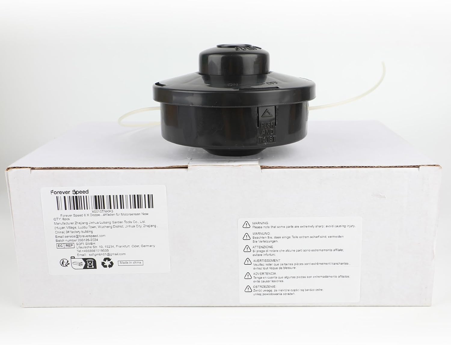 Detalle de Forever Speed Strimmer Heads Universal 6 Pack – Dual 2-Line Nylon Replacement Head (M10 x 1.25, LHF Bump Feed)