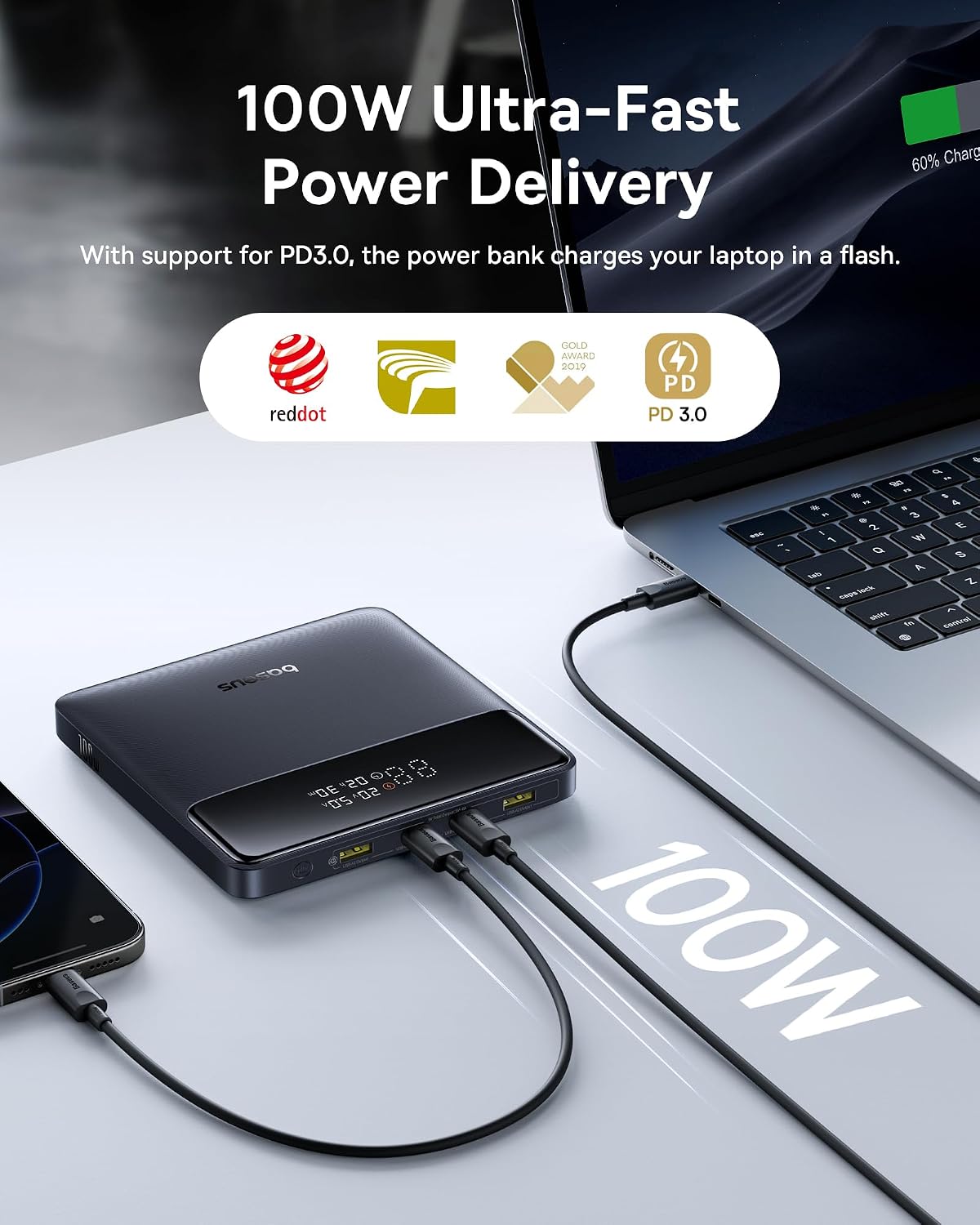 Detalle de Baseus Laptop Power Bank 20,000 mAh 100W