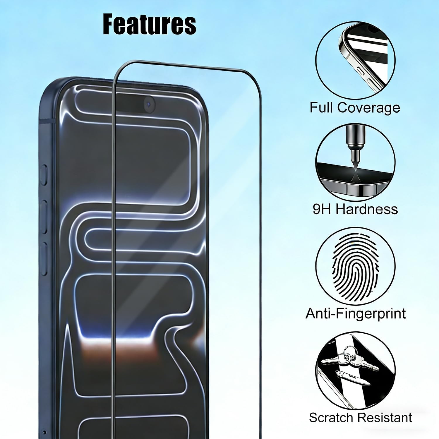 Detalle 2 de UZWZW iPhone 17 Pro Max / 18 Pro Max Screen Protector, 9H Glass with Frame