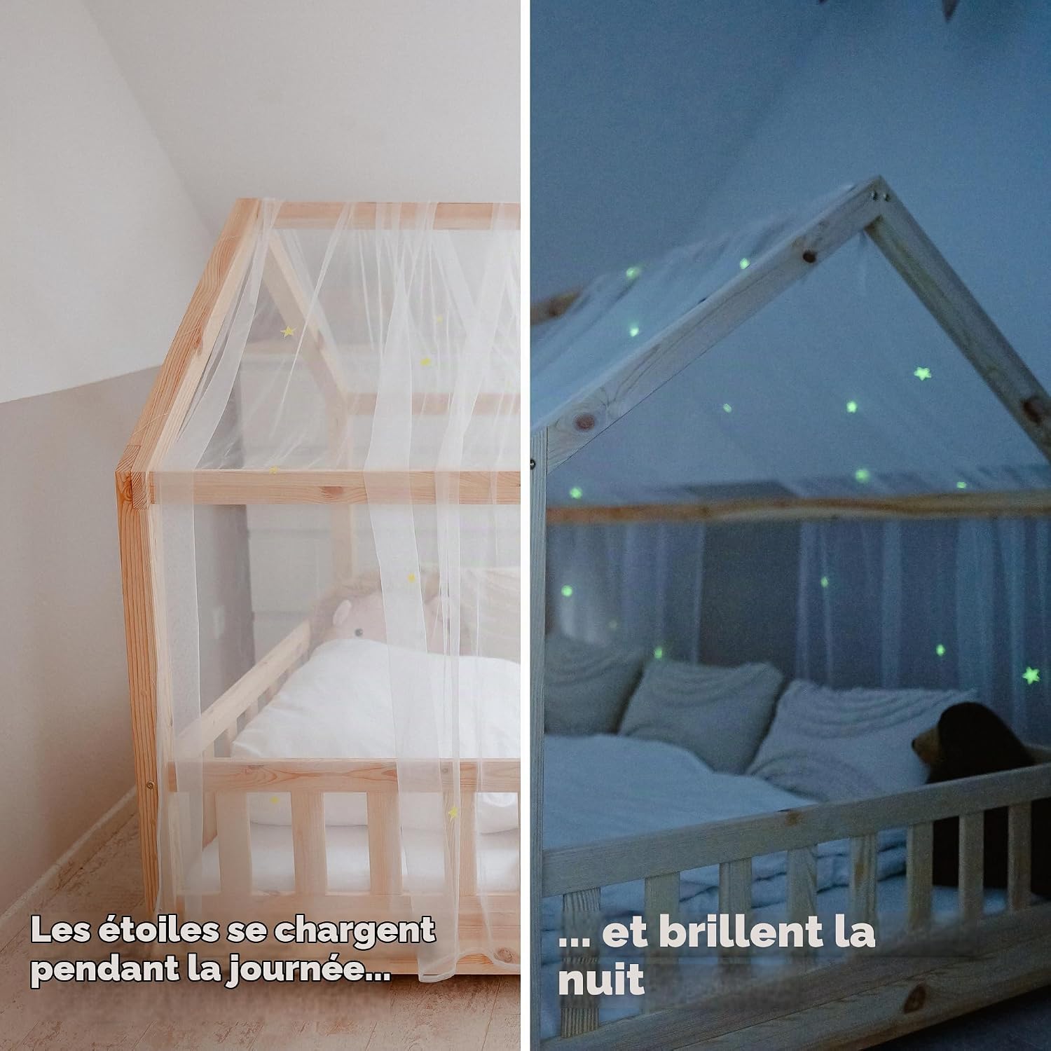Detalle de lilimaus BH-HB-135x270-GS-WEISS bedhemel met lichtgevende sterren, 2 stofbanen