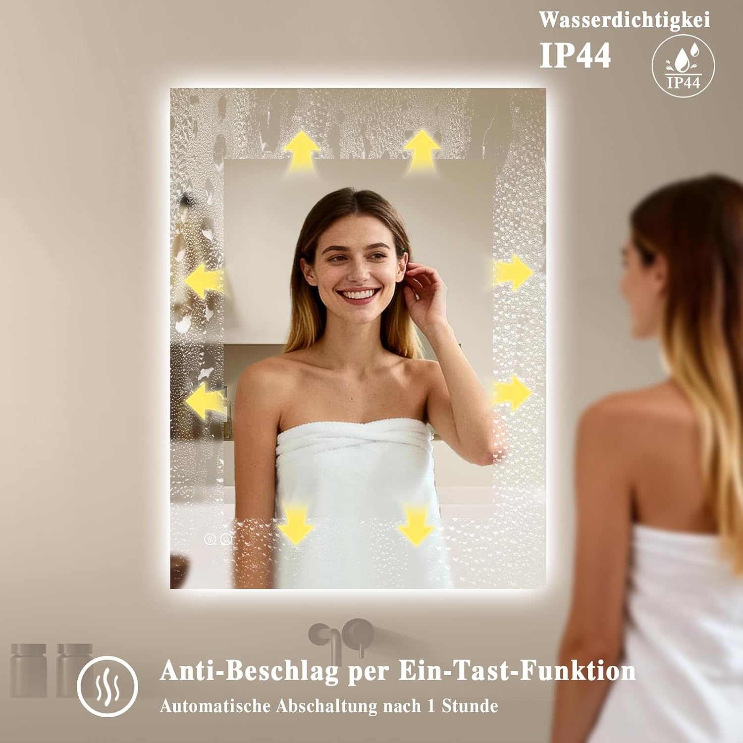 Detalle de Archaluxe Badspiegel mit Beleuchtung 40x60 cm – LED Spiegel mit Touch, dimmbar, 3 Lichtfarben, IP44/IP54