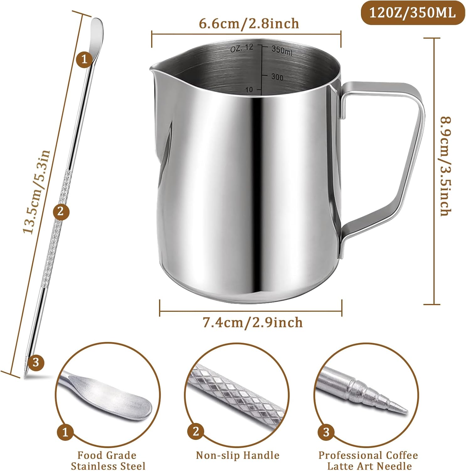 Thumbnail 3 de Milk Frothing Pitcher 350ml latte art