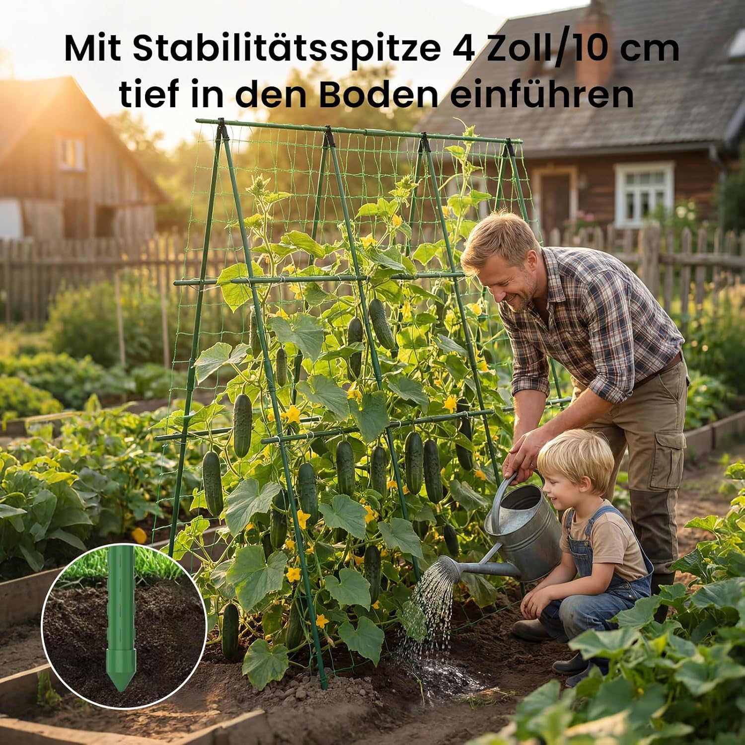 Detalle de ZIKEBTUY Rankhilfe für Gurken 120 x 120 cm – Metall-Rankbogen mit Gartenklammern und gedrehtem Riemen
