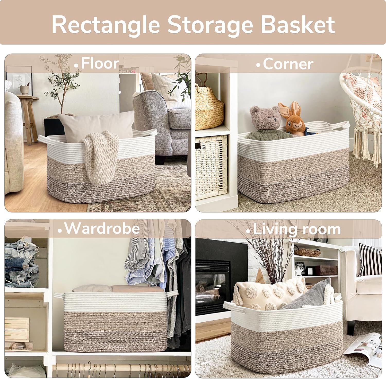 Detalle 2 de Goodpick woven-Lsquare3pin light brownGoodpick Cotton Rope Storage Basket, 70 L