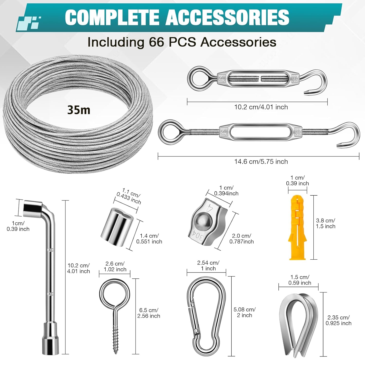 Thumbnail 1 de DIYLAND 3mm Stainless Steel Wire Rope Cable, 35m Garden Wire with Turnbuckles Kit