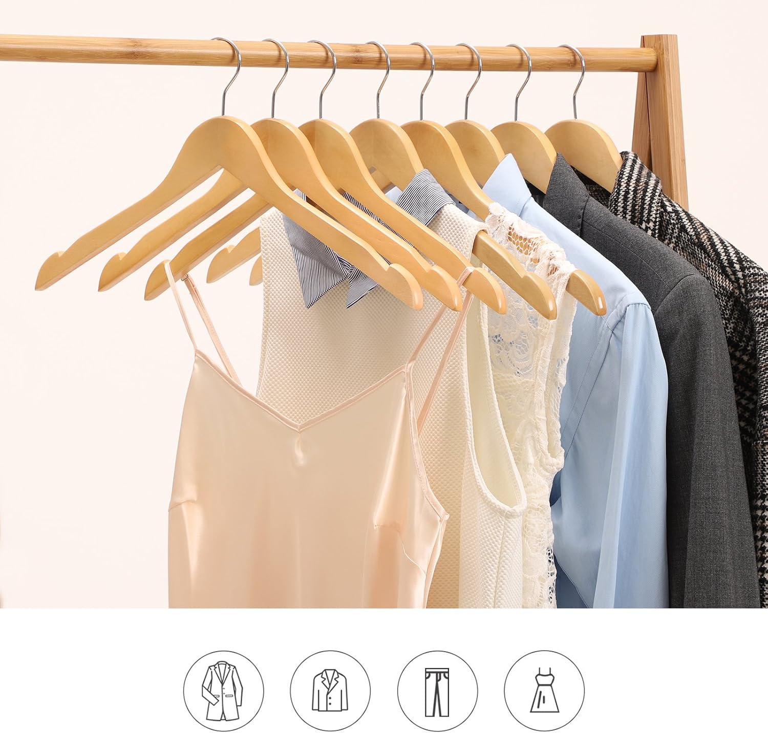 Thumbnail 1 de SONGMICS CASON Collection CRW003-20 Wooden Hangers, Set of 20 with Notches