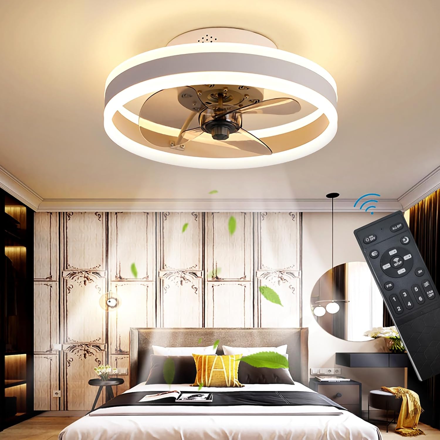 OMGPFR LED 2-in-1 Reversible Ceiling Fan with Light (Reversible Remote, 6 Speeds) – White, 40CM