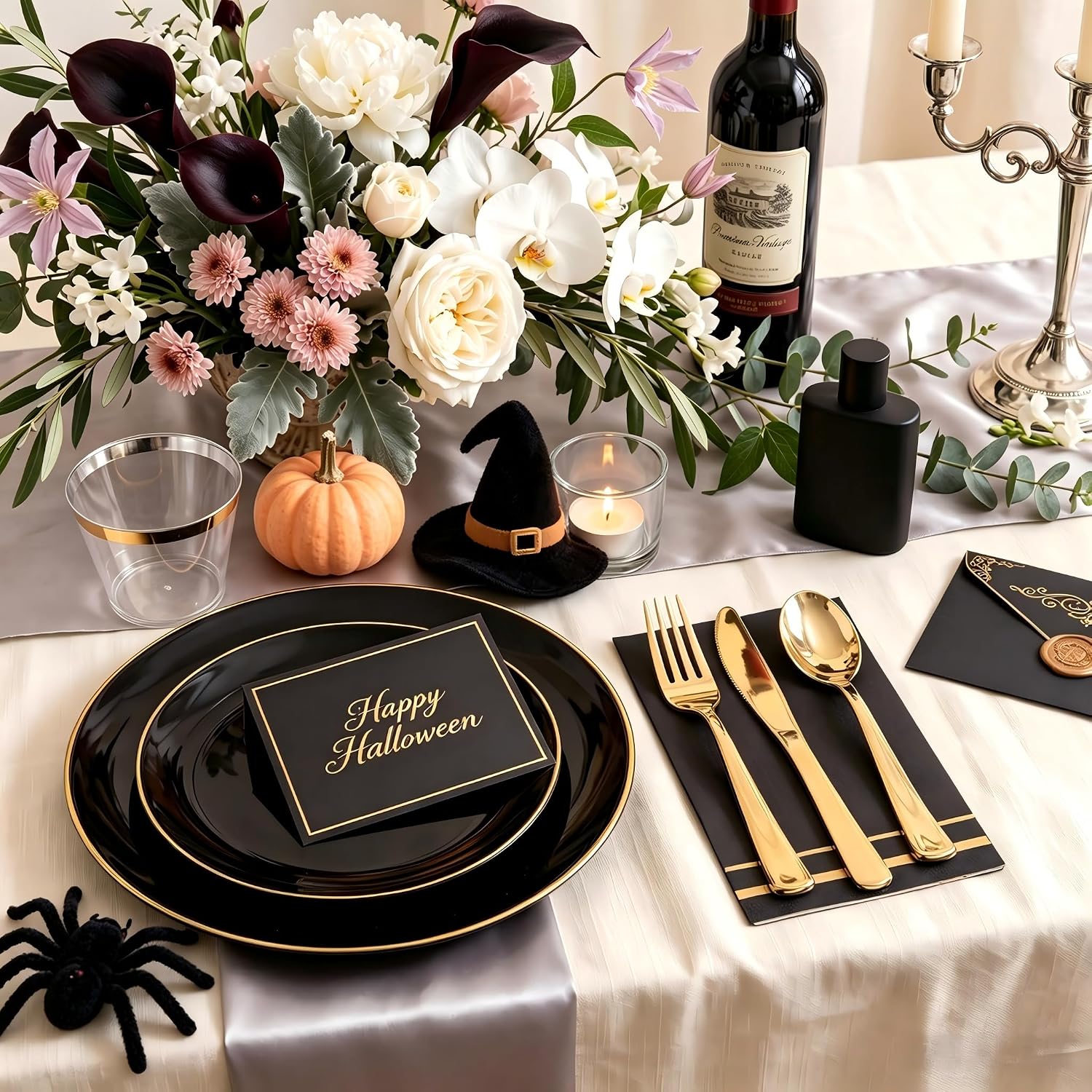 Thumbnail 6 de NOCCUR 350-Piece Black and Gold Disposable Dinnerware Set for 50 Guests