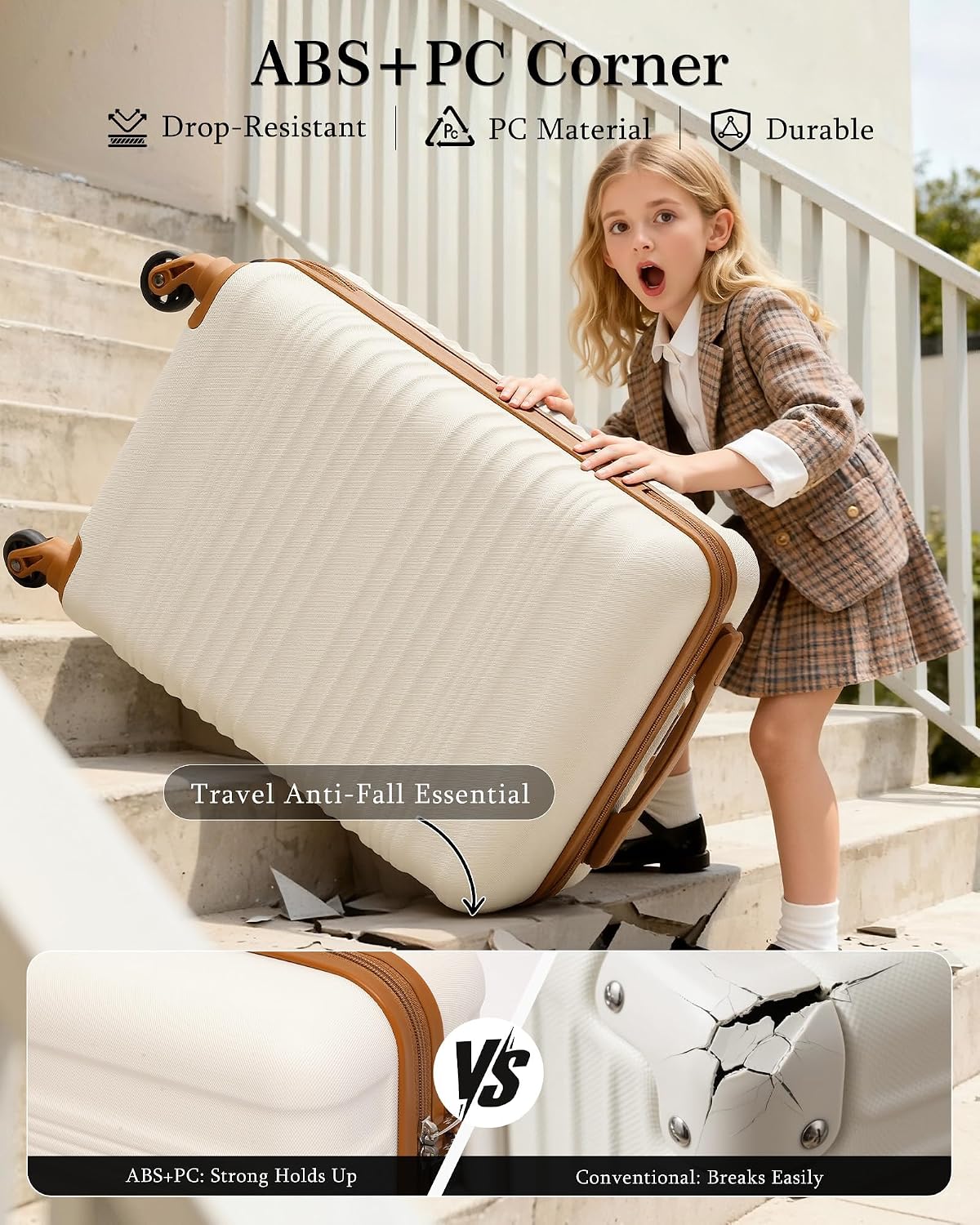 Detalle de COOLIFE 55×35×20 Cabin Suitcase + 40x25×20cm Ryanair Cabin Bag EasyJet Set