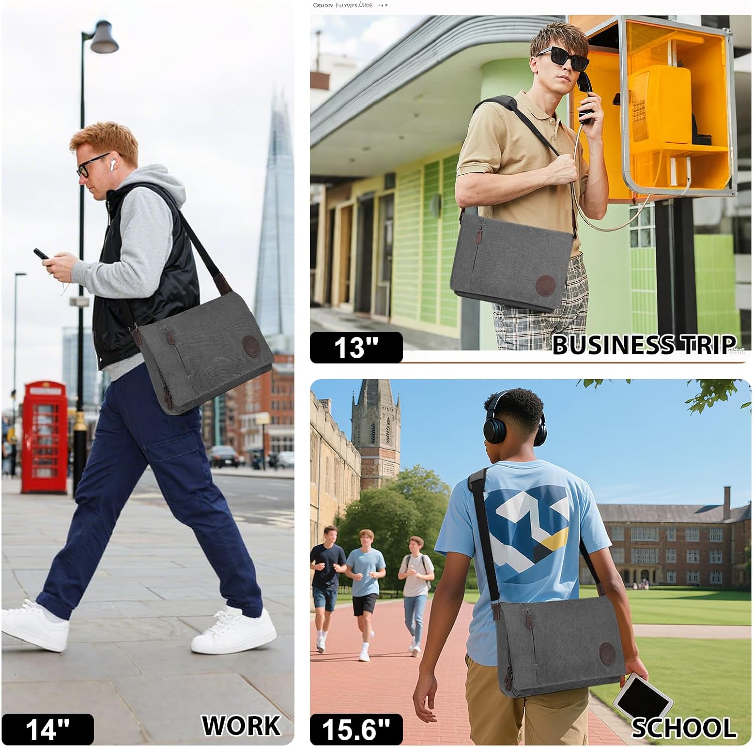 Detalle de Leathario Canvas Messenger Bag for 13–15.6 Inch Laptops