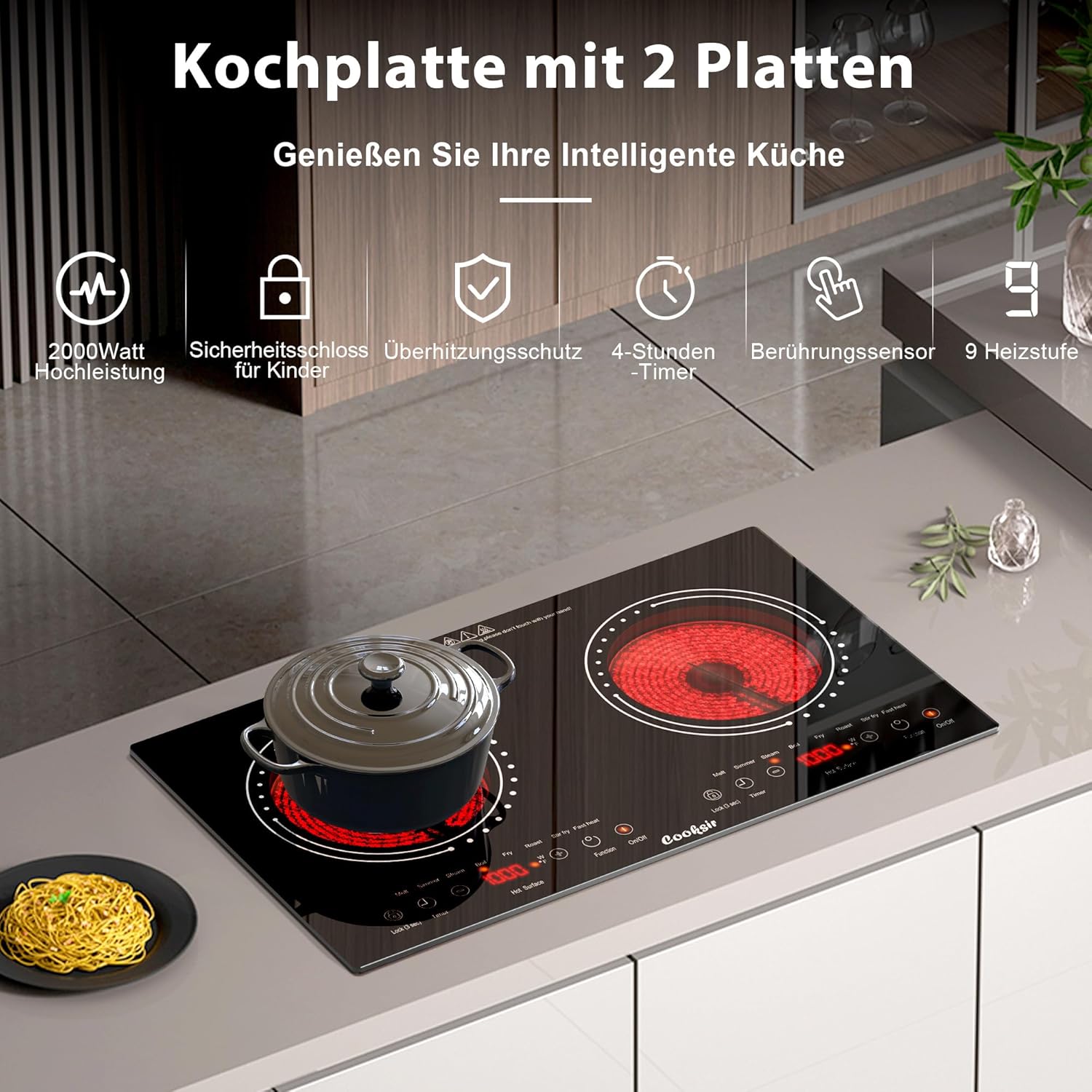 Thumbnail 1 de Cooksir Glaskeramikkochfeld 2 Platten – flexibel einsetzbar, 3600W, Netzstecker, 230V