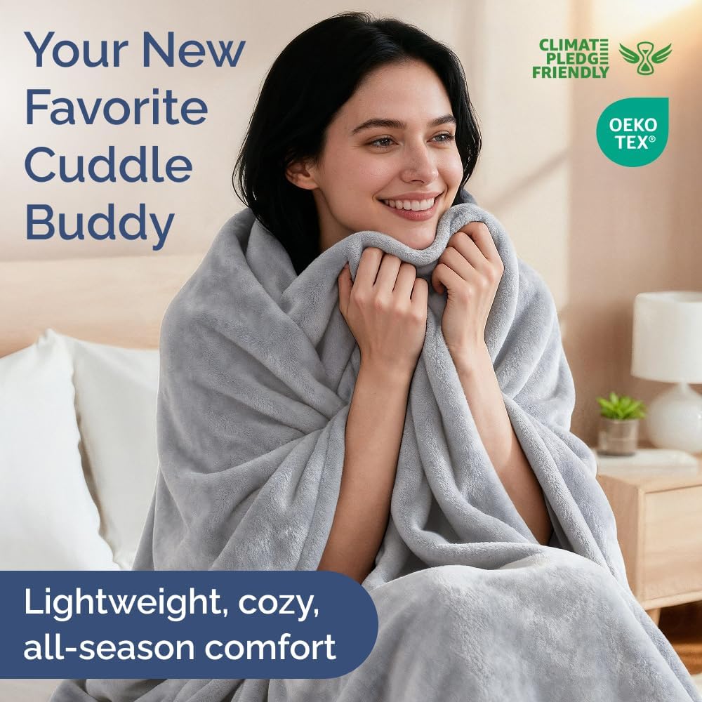 Thumbnail 1 de CGK Unlimited Ultra Soft Fleece Blanket Throw (Grey) — lightweight, breathable microplush for couch, bed, and travel