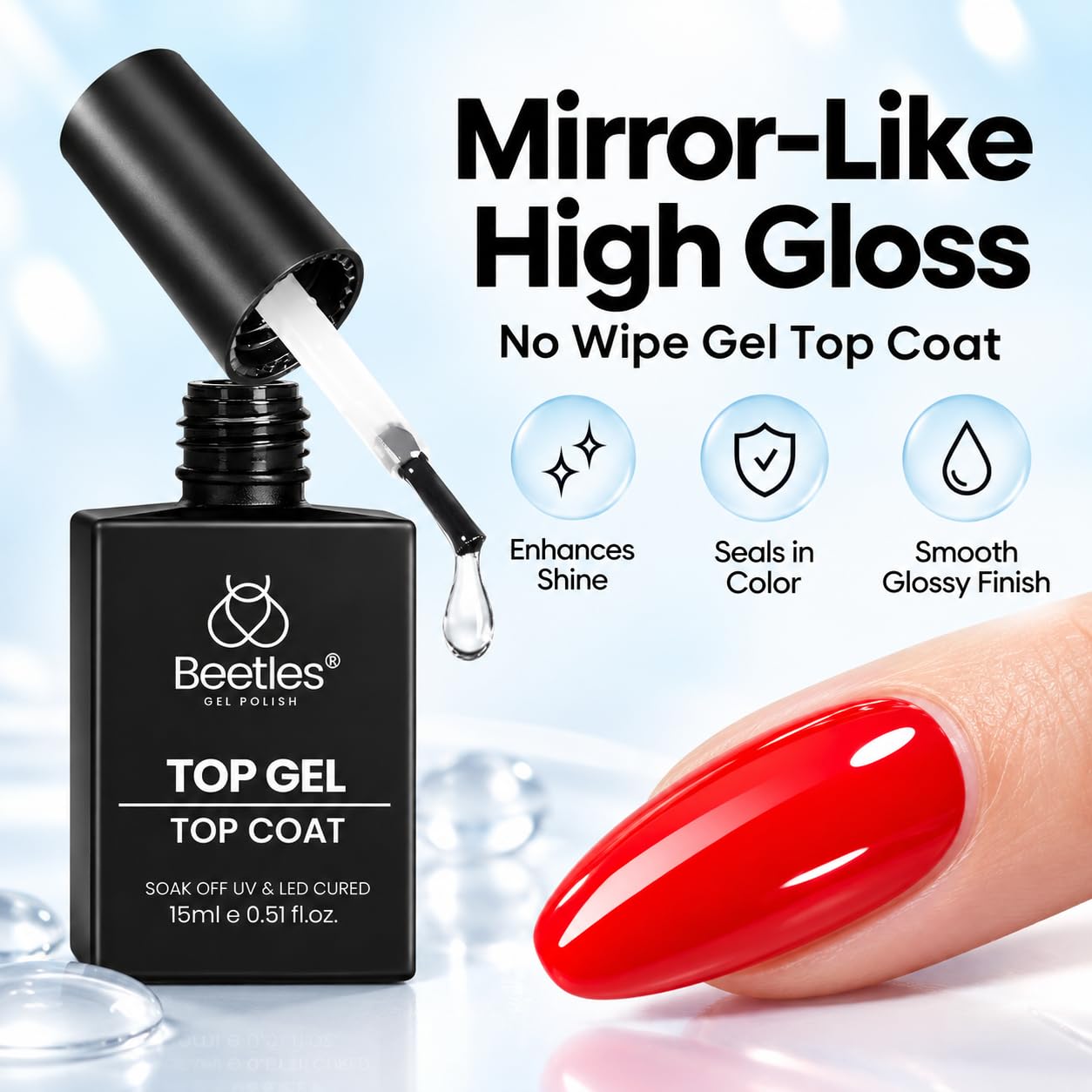 Thumbnail 1 de Beetles No Wipe Gel Top Coat (2-Pack, 15ml) — High Gloss, Long-Lasting Clear Finish