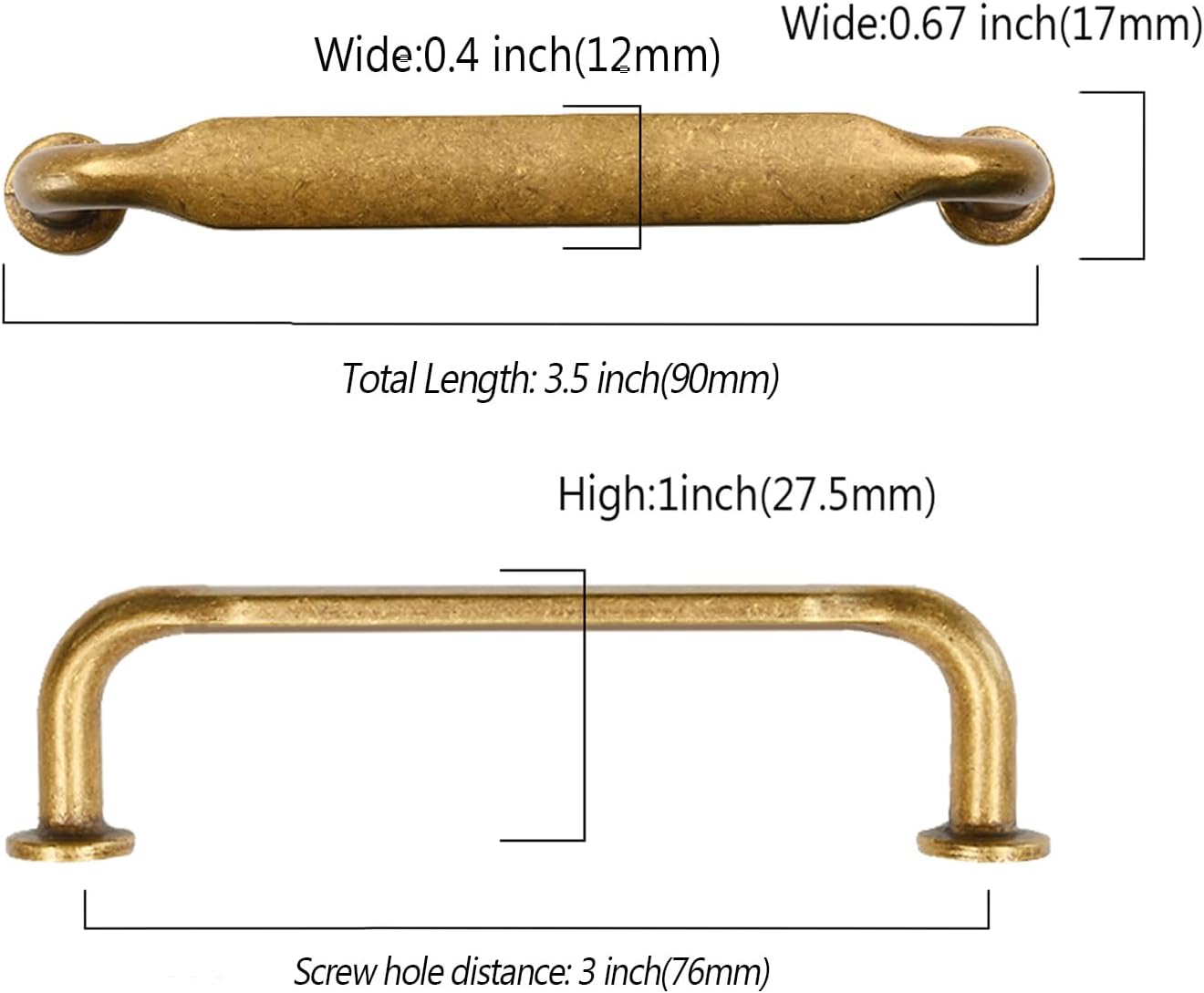 Detalle 2 de Asidrama 2028 Cabinet Pulls, 3-Inch Centre-to-Centre, Antique Brass