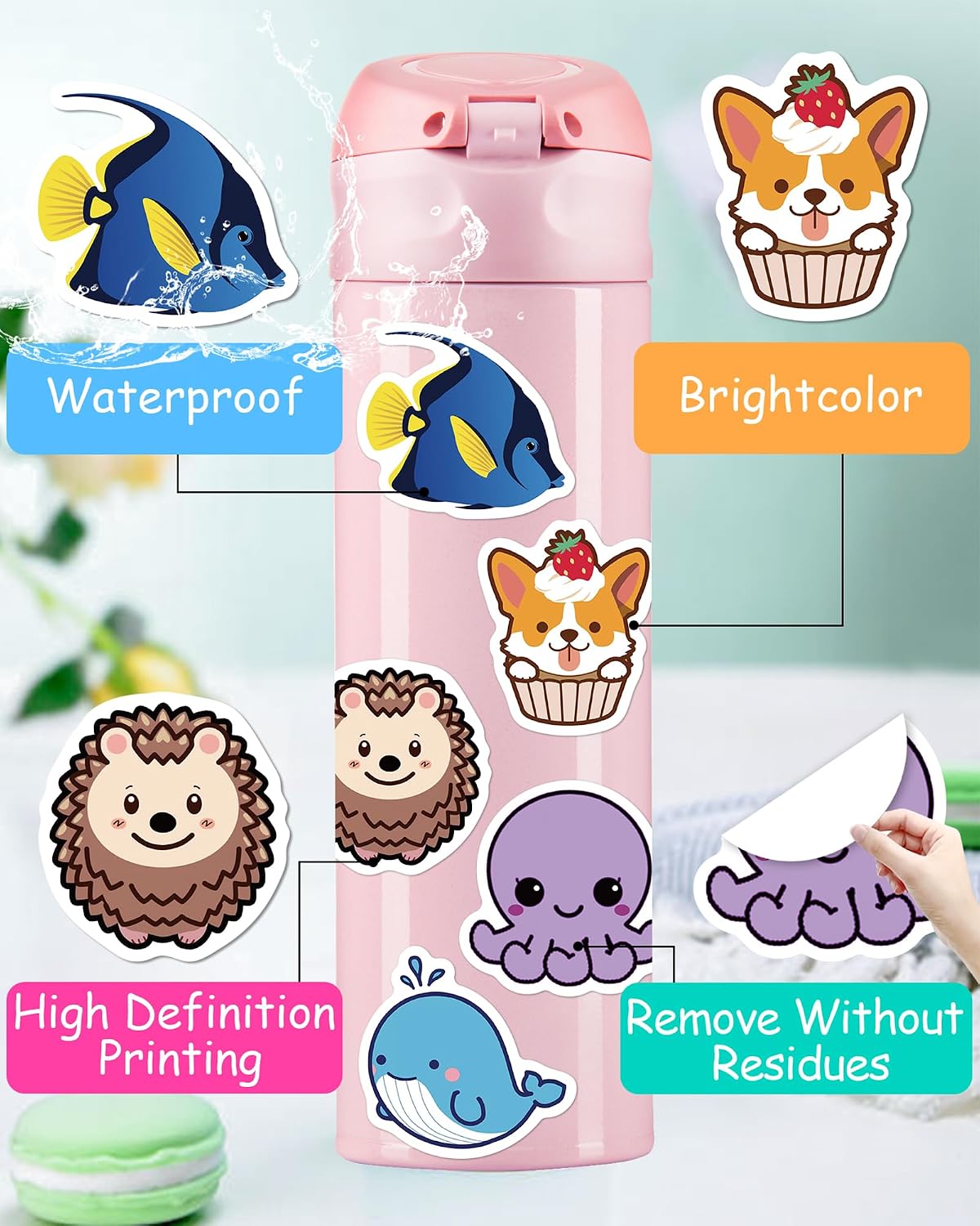 Detalle de pcnearty 100 Pcs Animal Stickers for Kids 🐾