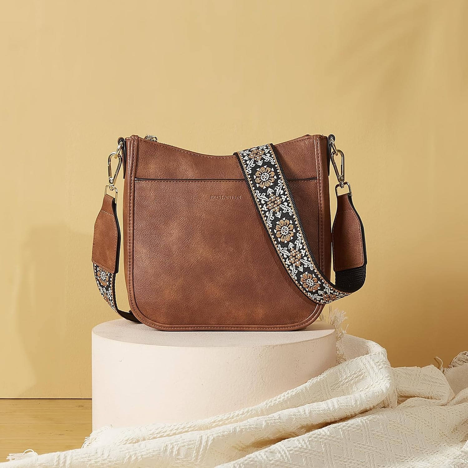 Thumbnail 2 de BOSTANTEN Crossbody Bags for Women — Vegan Leather, Wide Strap, Brown
