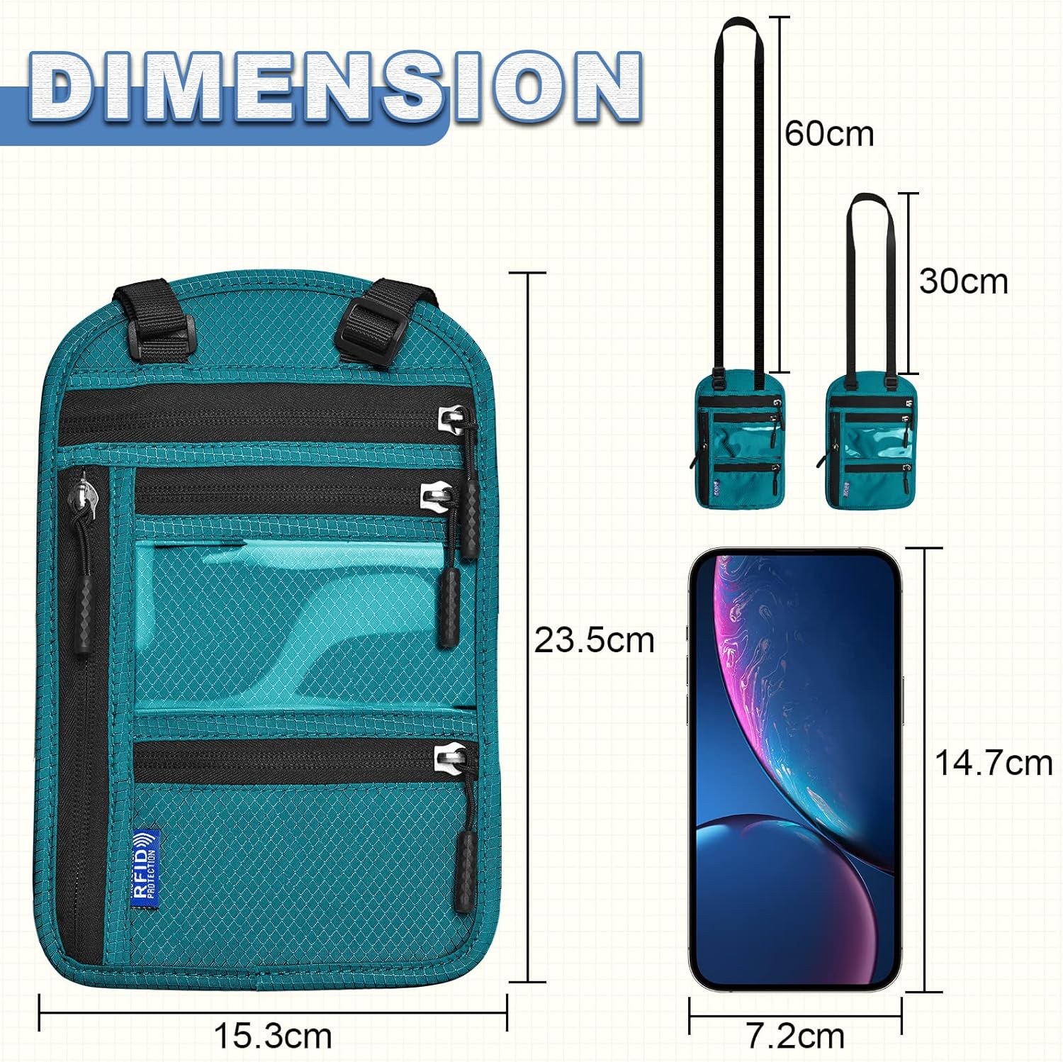 Thumbnail 1 de Yordawn Portadocumenti da Collo in Nylon con Blocco RFID e Tracolla Regolabile – Blu Lago