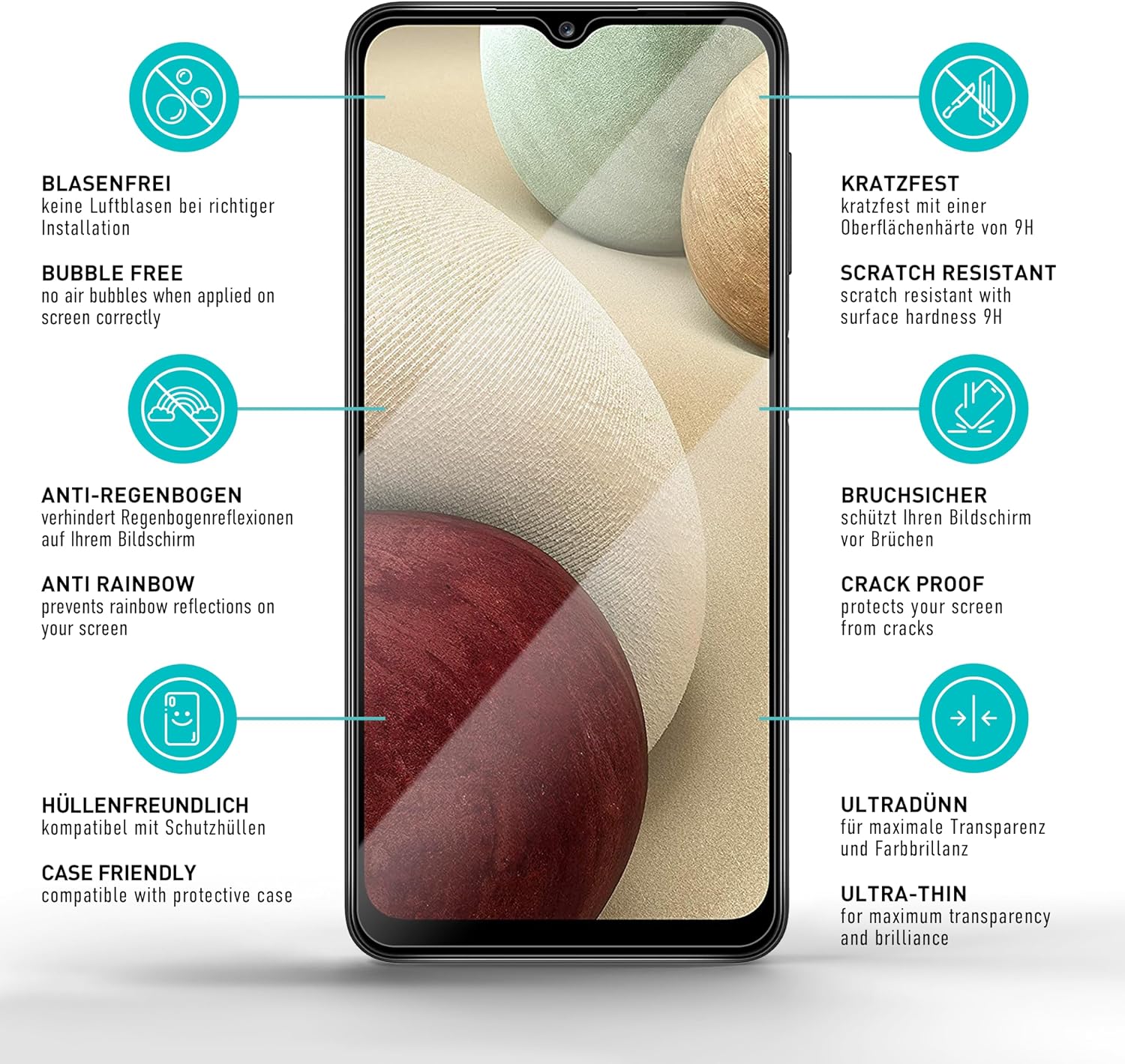 Detalle 2 de SmarTect 9H Tempered Glass Screen Protectors for Galaxy A12, M12 & M32 5G