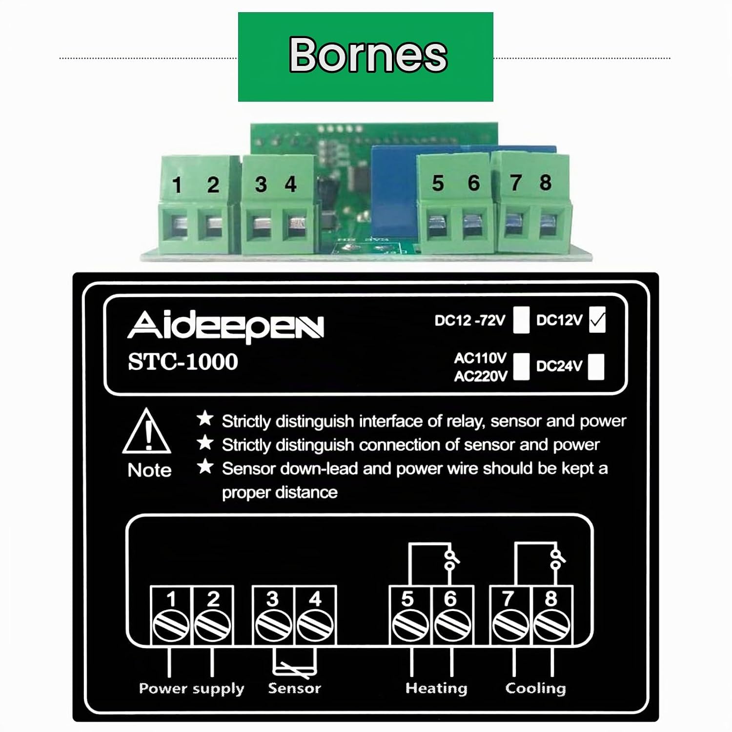 Thumbnail 6 de Aideepen STC-1000 temperatuurregelaar, DC 12 V, 10 A, met NTC-sensor
