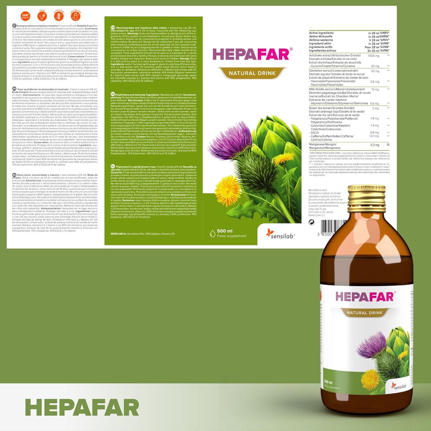 Thumbnail 5 de Hepafar Drink – Leber 500 ml (für 20 Tage) mit Mariendistel, Grünem Tee & Artischocke