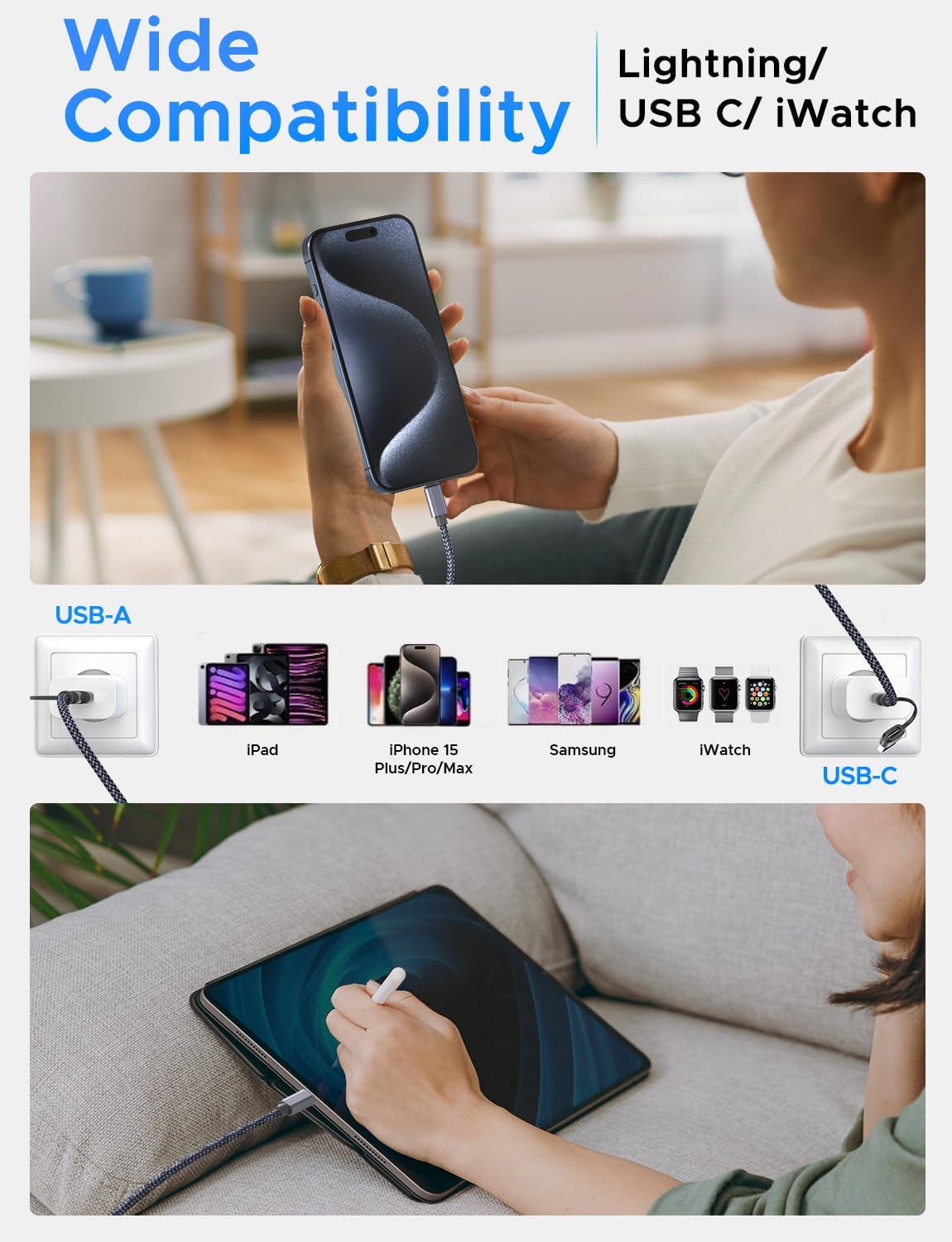 Thumbnail 4 de Amasuki Multi Charging Cable (USB-C/A PD20W) for Apple Watch & iPhone