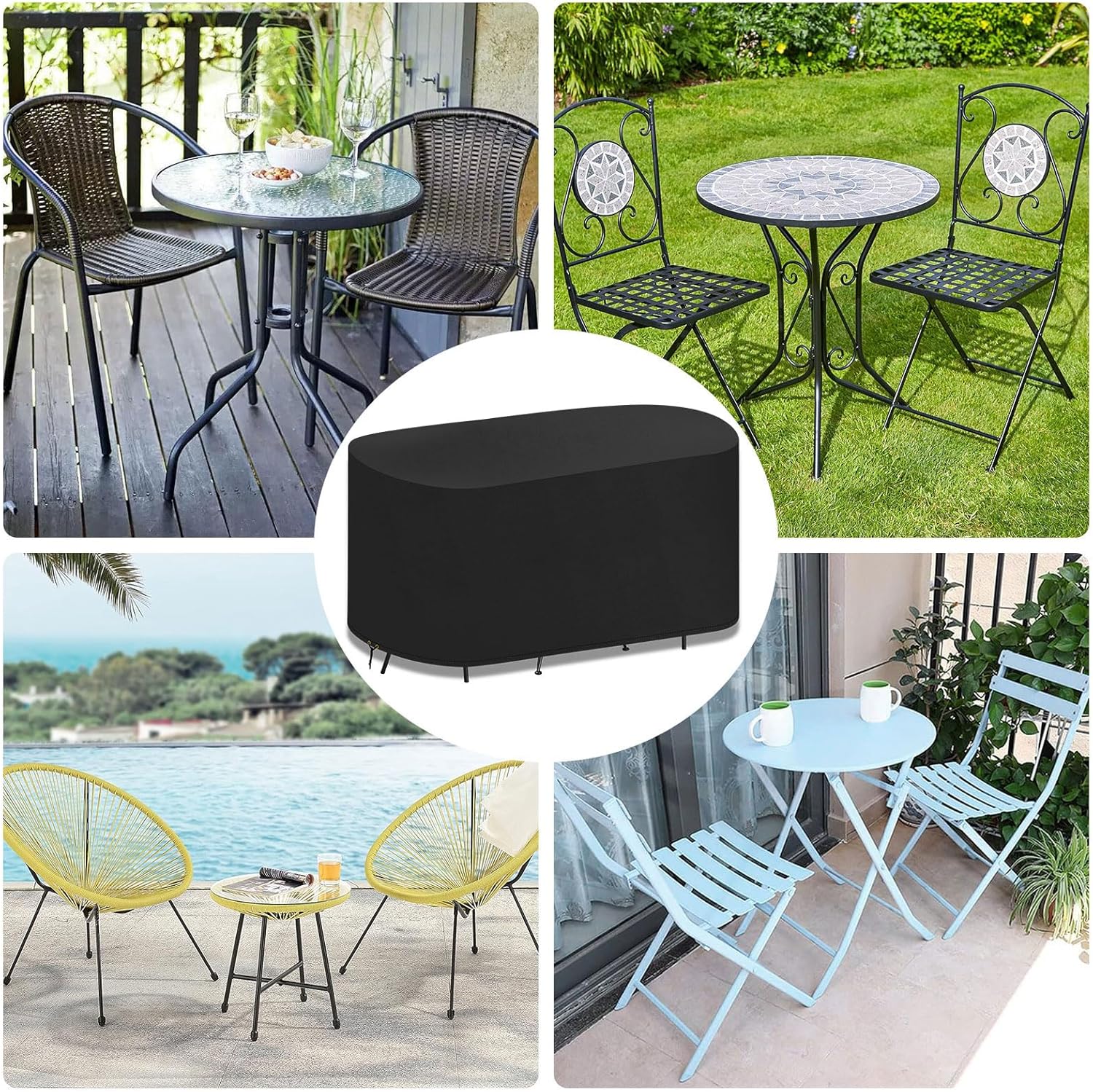Thumbnail 6 de PATIO PLUS Outdoor Garden Large Bistro Set Cover – Weatherproof 420D Oxford, UV Protected (146 x 70 x 80 cm) in Black