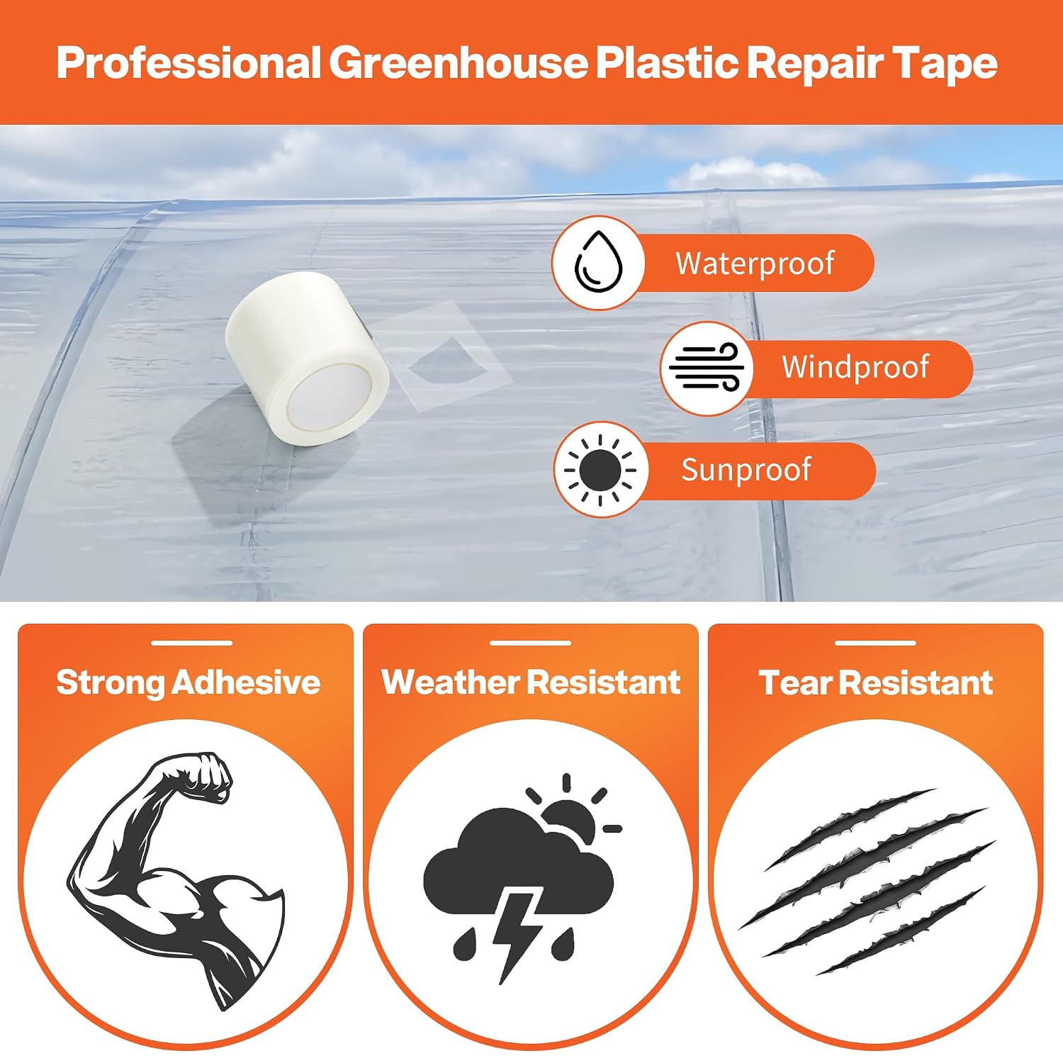 Detalle de Dstorelhp DS-DPJD515 Greenhouse Repair Tape, 5.5 mil, Clear, 4.72 in x 66 ft