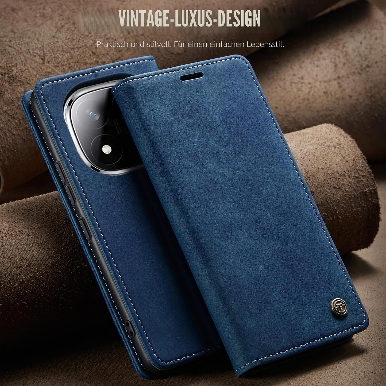 Detalle de Monweicz Klapphülle aus PU-Leder für Xiaomi Poco X7 5G – Blau mit Ständerfunktion, Kartenfach und Magnetverschluss