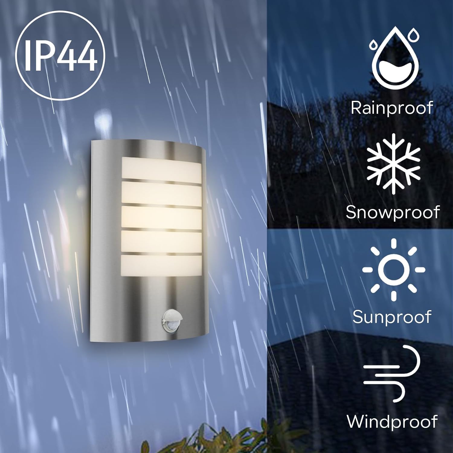 Thumbnail 2 de Kerry PIR Outdoor Wall Light (IP44) with Curved Stainless Steel Security Sensor – E27 Bulb Excl.
