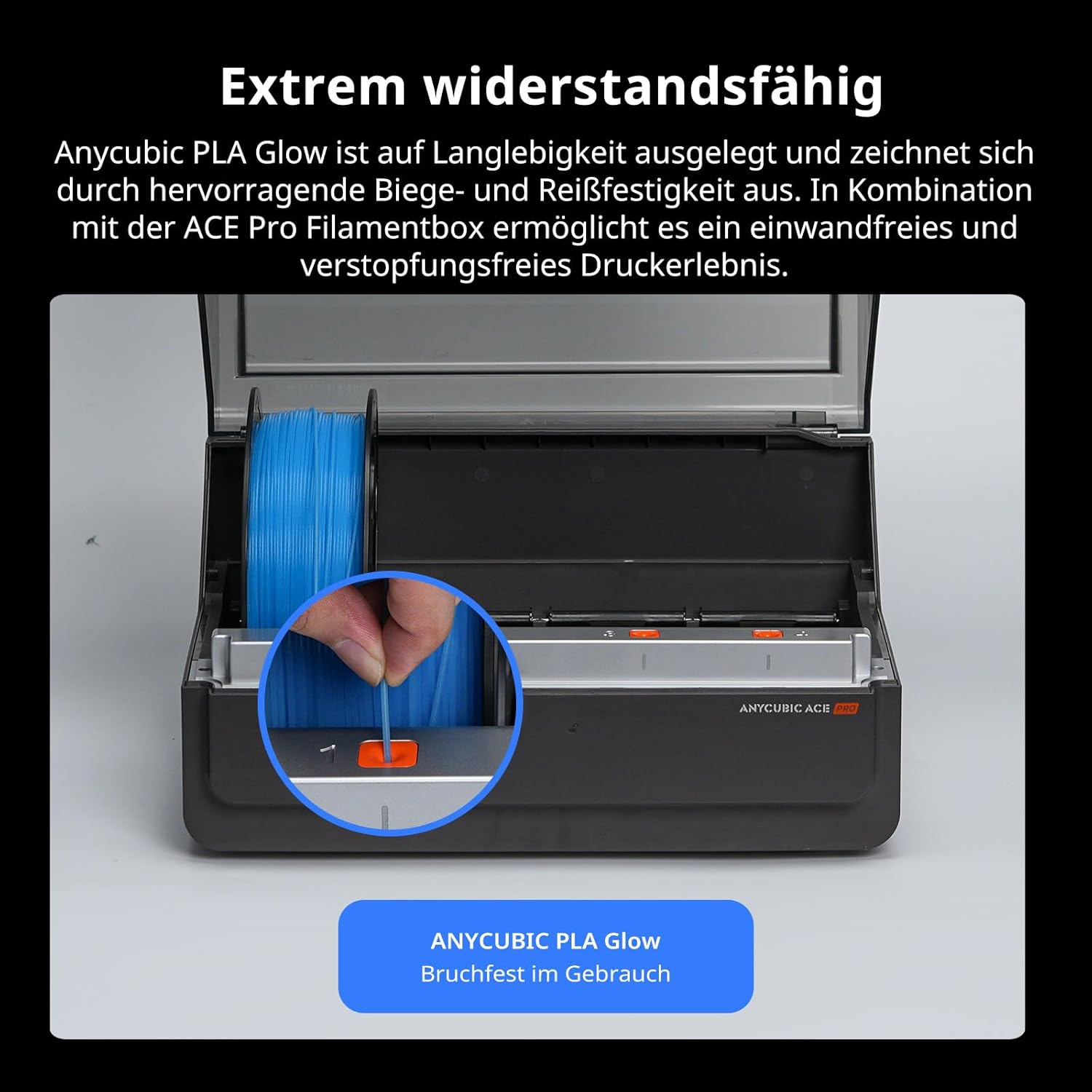 Thumbnail 4 de ANYCUBIC PLA Leuchtet Filament (Glow in the Dark), 1 kg Spule – blau im Dunkeln, mit intelligenter Identifikation