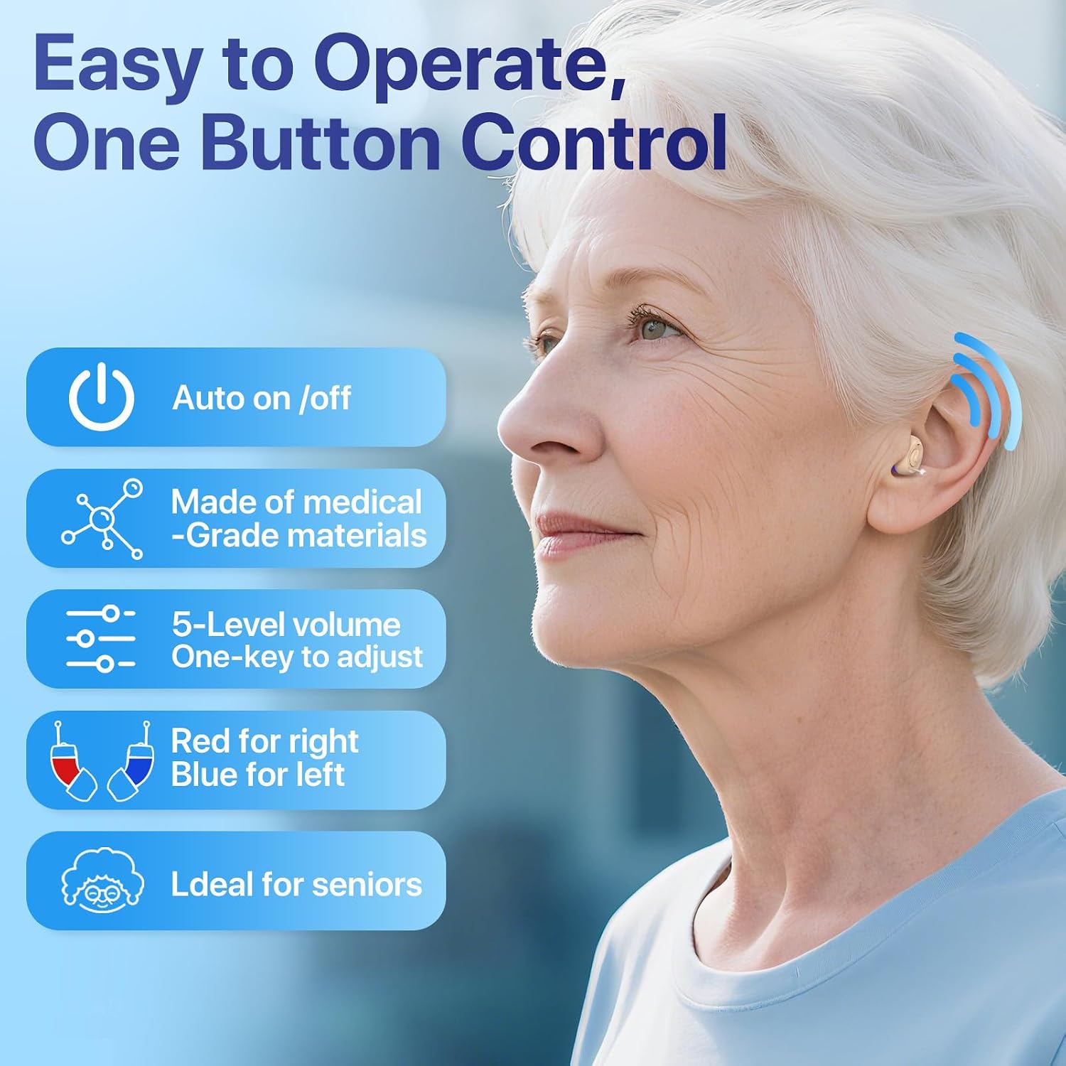 Detalle de Eumspo JH-A490 Rechargeable ITE Hearing Aids with Noise Reduction