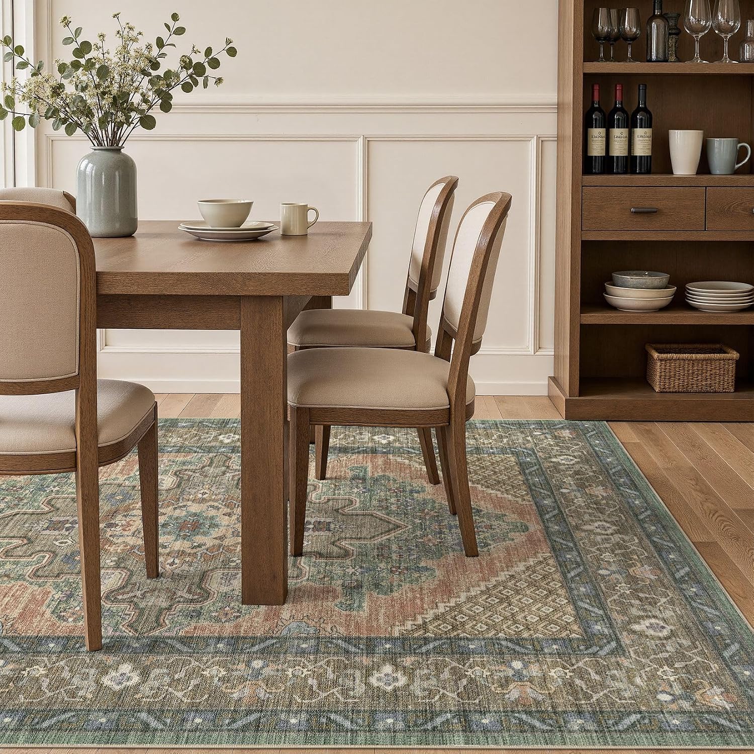 Thumbnail 6 de Tortania 8x10 Washable Boho Rug — Sage Terracotta, Vintage Oriental Distressed Style