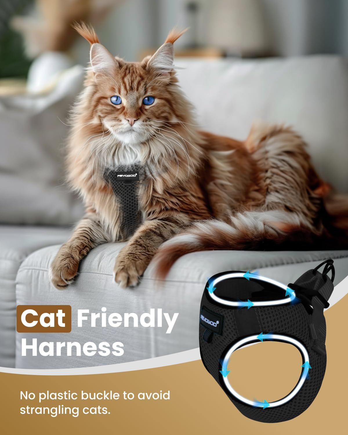 Detalle de FAYOGOO Cat Harness and Lead Set Escape Proof – Large, UK Walks, Adjustable & Step-In