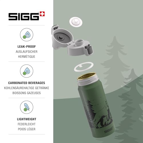 Detalle de Sigg WMB ONE Brave Lion – Alu Trinkflasche Kinder 0,6 L, Moosgrün, auslaufsicher, BPA-frei, klimaneutral