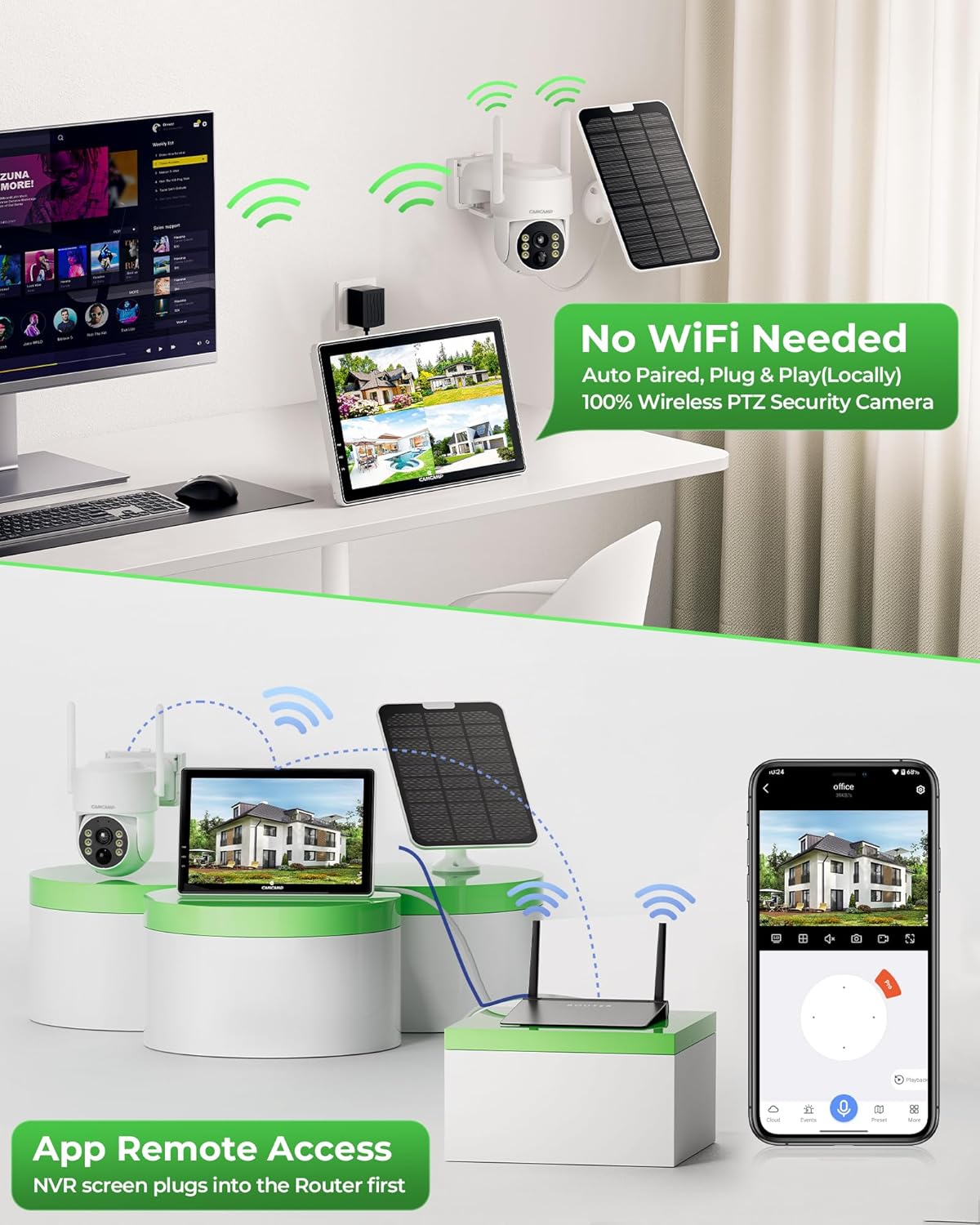 Thumbnail 2 de Camcamp Kit Telecamere Videosorveglianza Solare con Monitor 10” e NVR 10 canali, 4 Telecamera WiFi, 500GB HDD