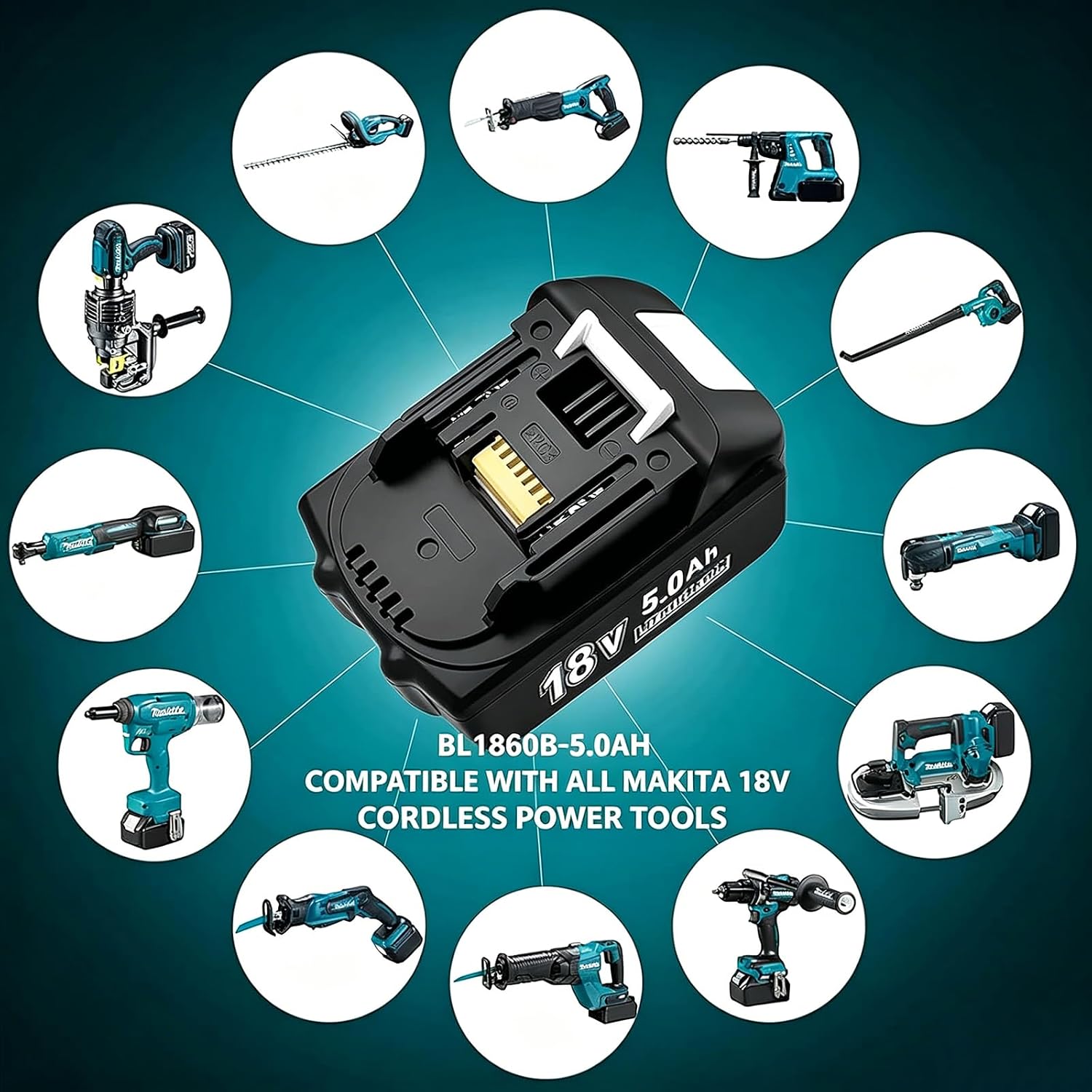 Detalle de Replacement for Makita 18V Batteries: 2 x 5.0Ah LXT Pack with DC18RD Charger